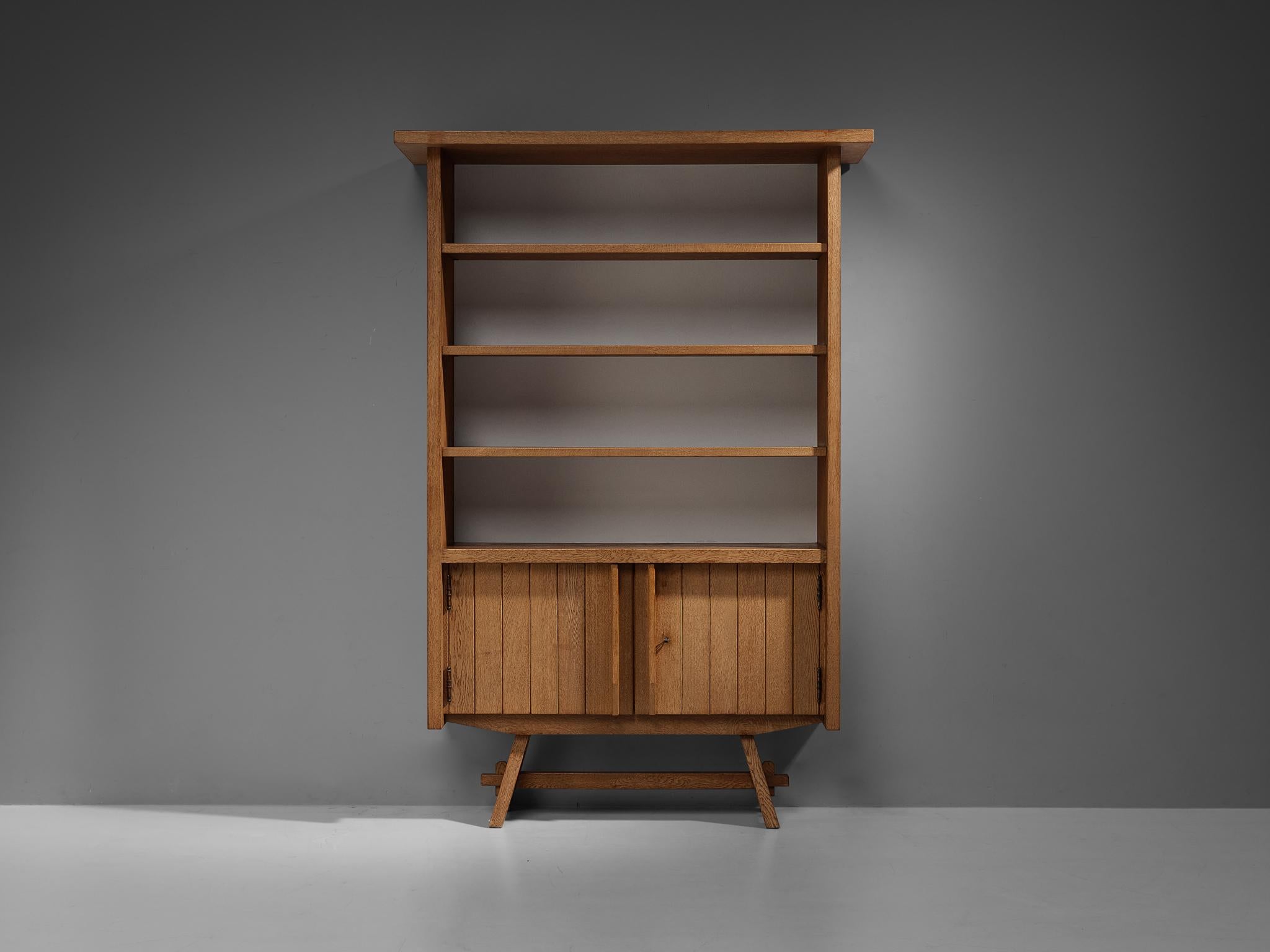 Mid-Century Modern French Bookcase in Solid Oak  For Sale