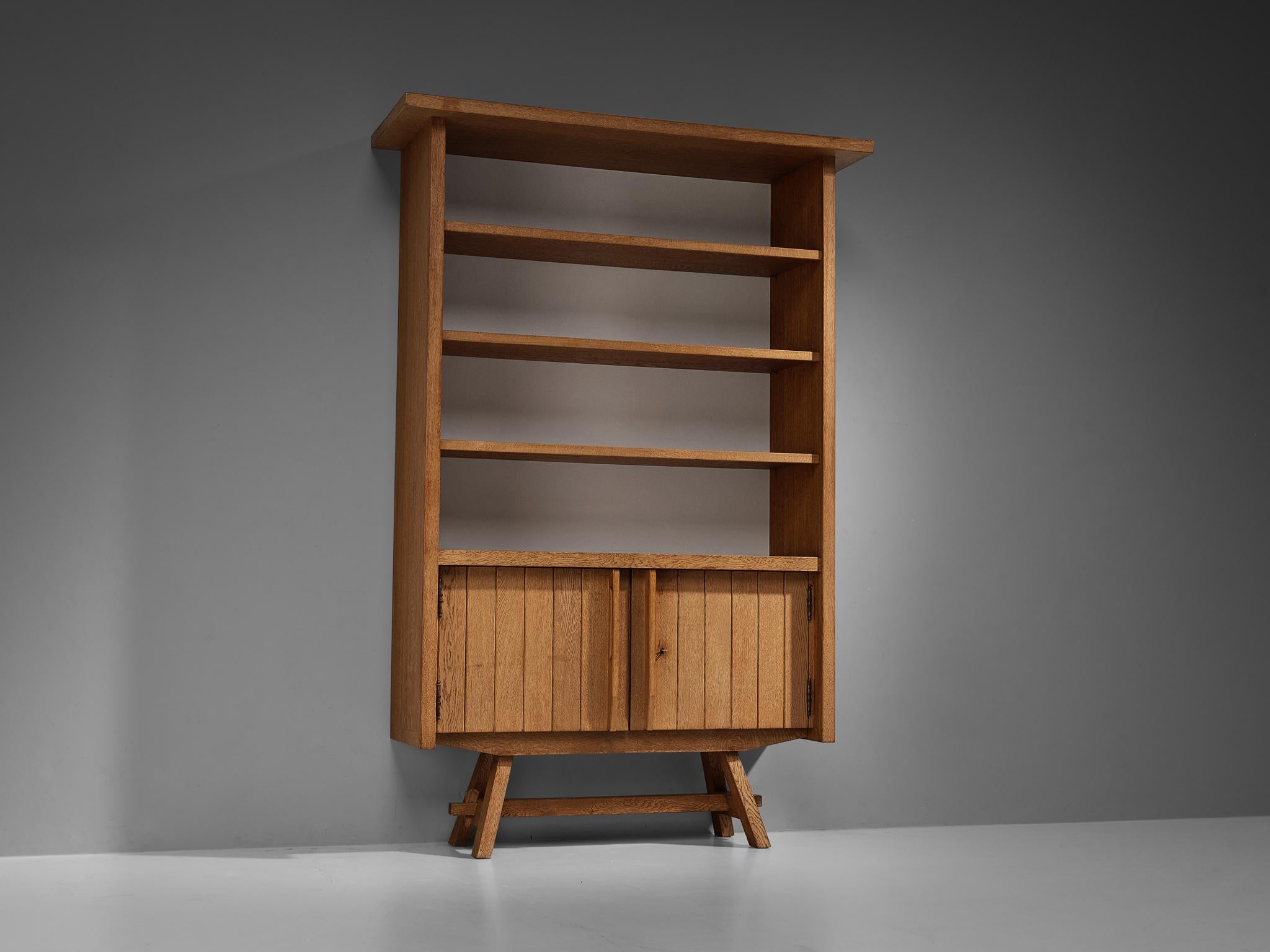 Metal French Bookcase in Solid Oak  For Sale