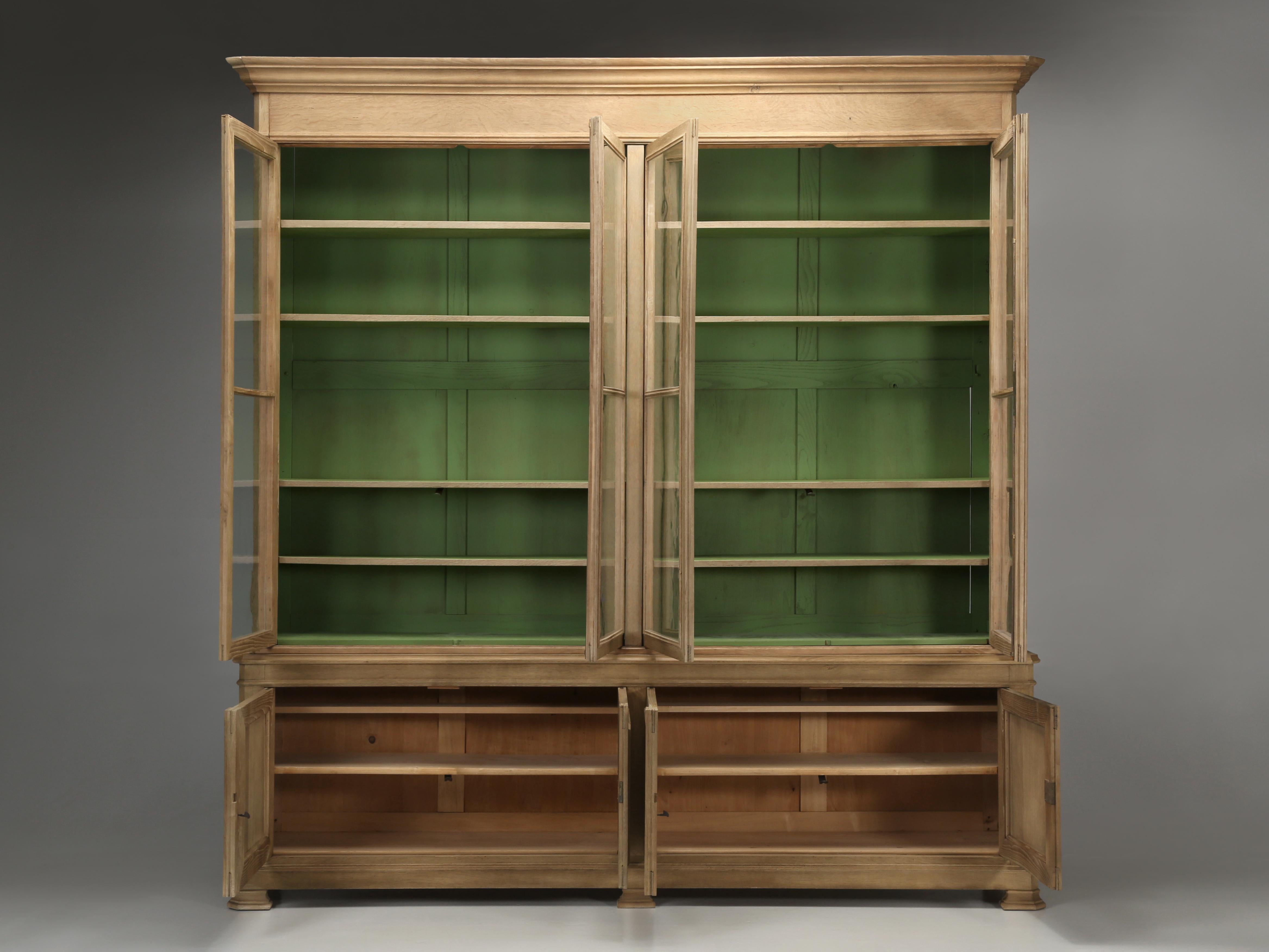 French Bookcase or Bibliothèque Louis Philippe Washed Oak Original Glass, c1800s For Sale 5