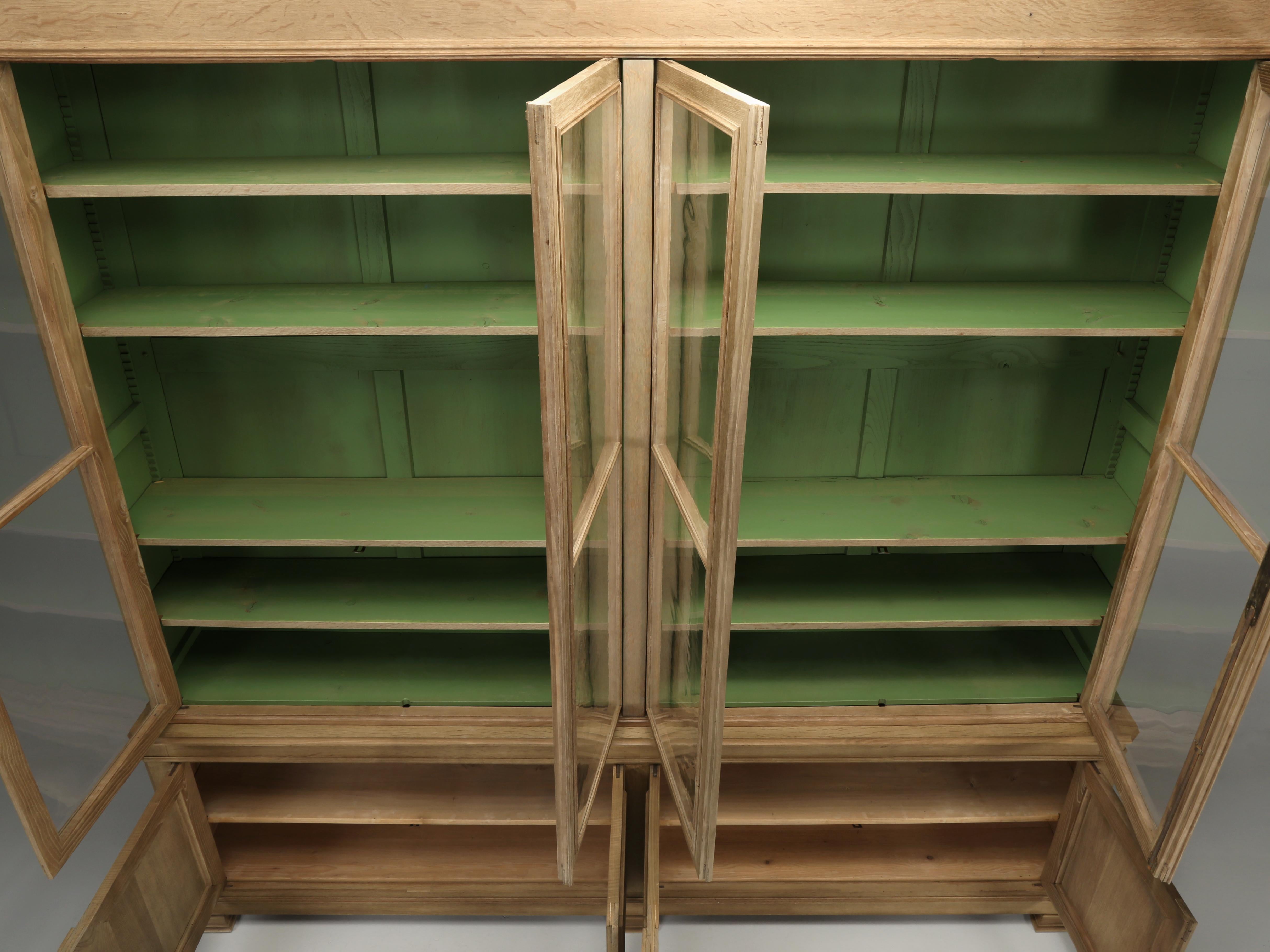 French Bookcase or Bibliothèque Louis Philippe Washed Oak Original Glass, c1800s For Sale 6