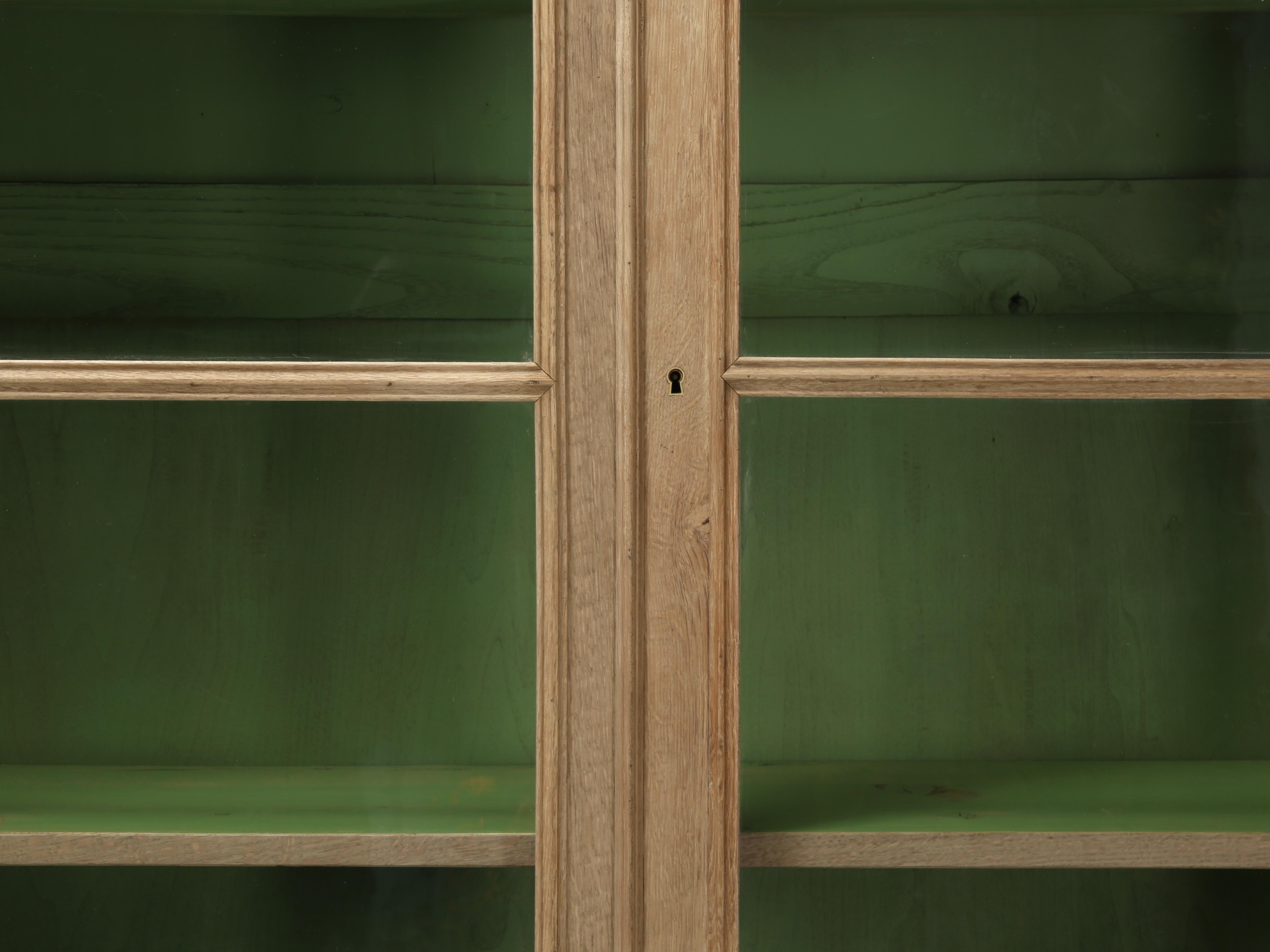 Hand-Crafted French Bookcase or Bibliothèque Louis Philippe Washed Oak Original Glass, c1800s For Sale