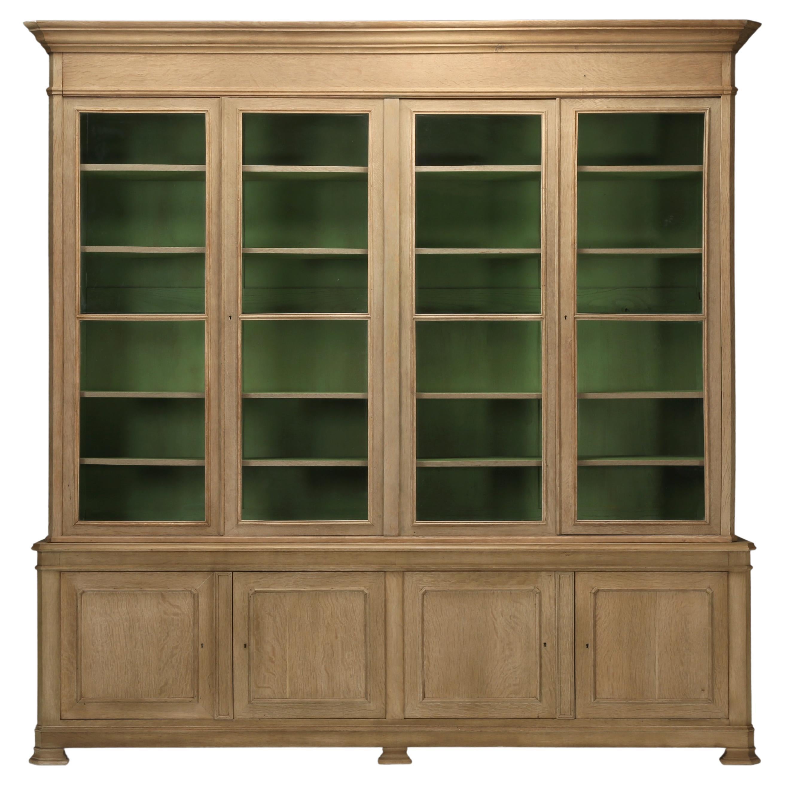 French Bookcase or Bibliothèque Louis Philippe Washed Oak Original Glass, c1800s