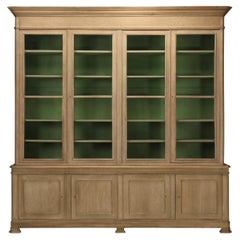 Used French Bookcase or Bibliothèque Louis Philippe Washed Oak Original Glass, c1800s