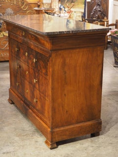 French Bookmatched Walnut Louis Philippe Commode, Charcoal Marble Top, C. 1900