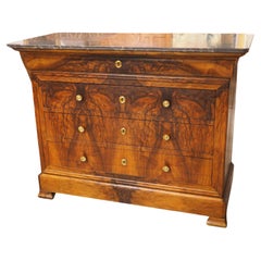Commode francese in noce Louis Philippe, piano in marmo color carbone, C.C. 1900