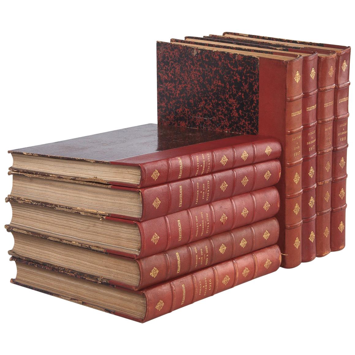 World War One Illustrated French Leather Bound Books, 1914-1918