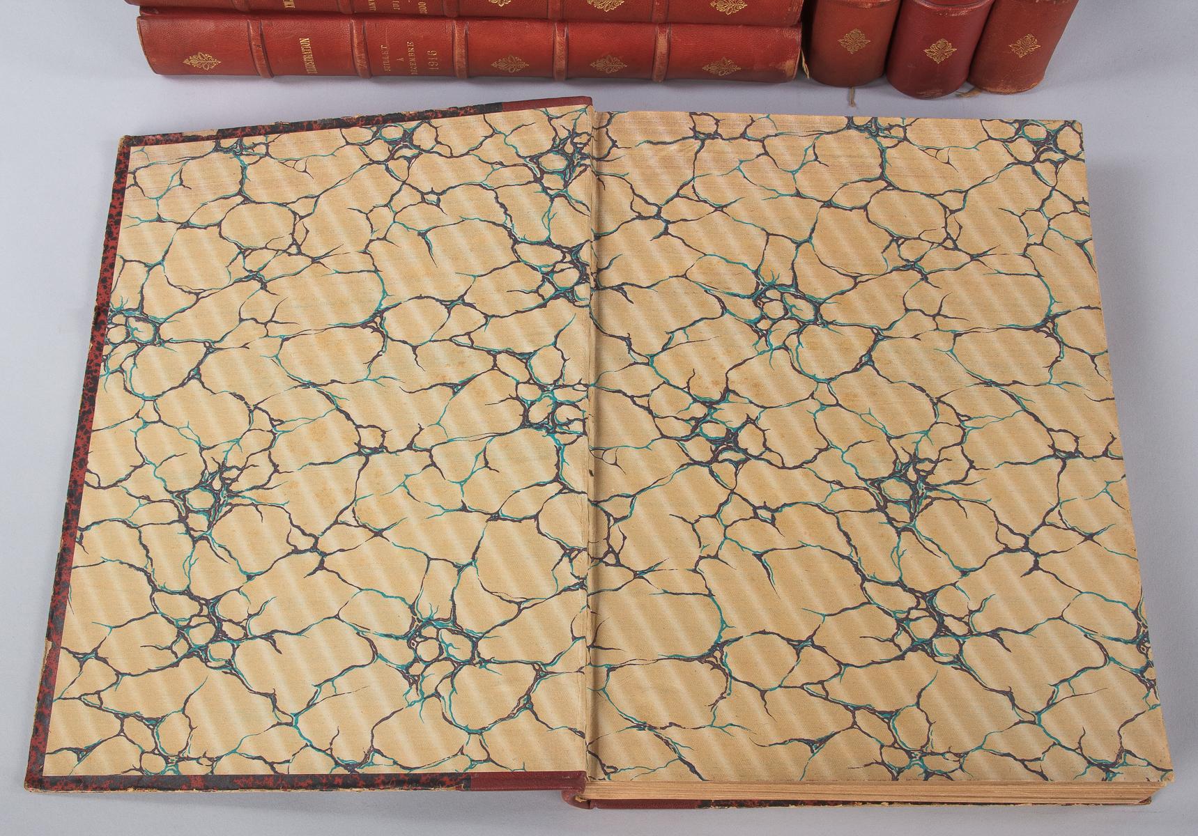 Early 20th Century World War One Illustrated French Leather Bound Books, 1914-1918