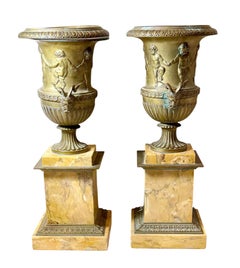 French Borghese Urns on Sienna Marble Plinths