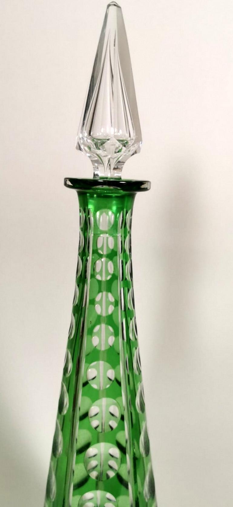 Louis XVI 20th Century  Green Crystal French Decanter  1905-1910