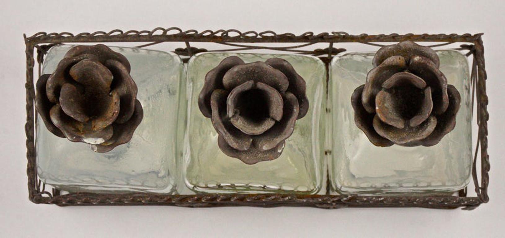 20th Century French Bottles with Flower Cork Stoppers in a Wire Basket Holder, circa 1950s For Sale