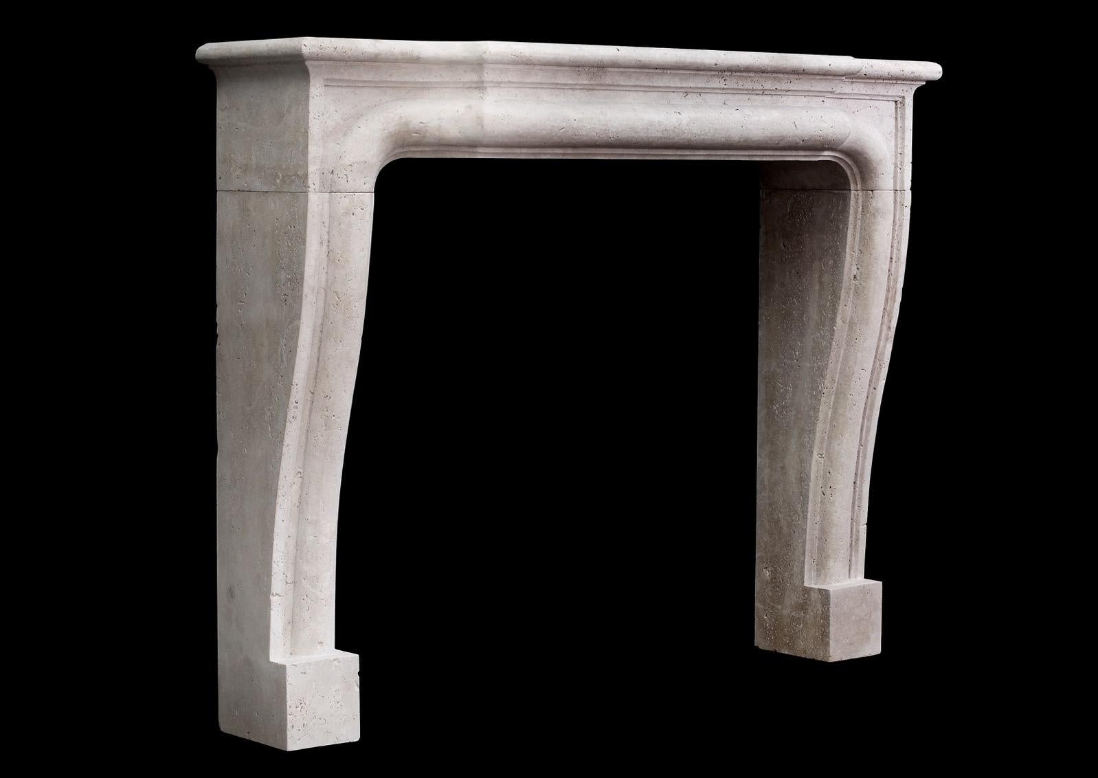 20th Century French Boudin Fireplace in Light Travertine Stone For Sale