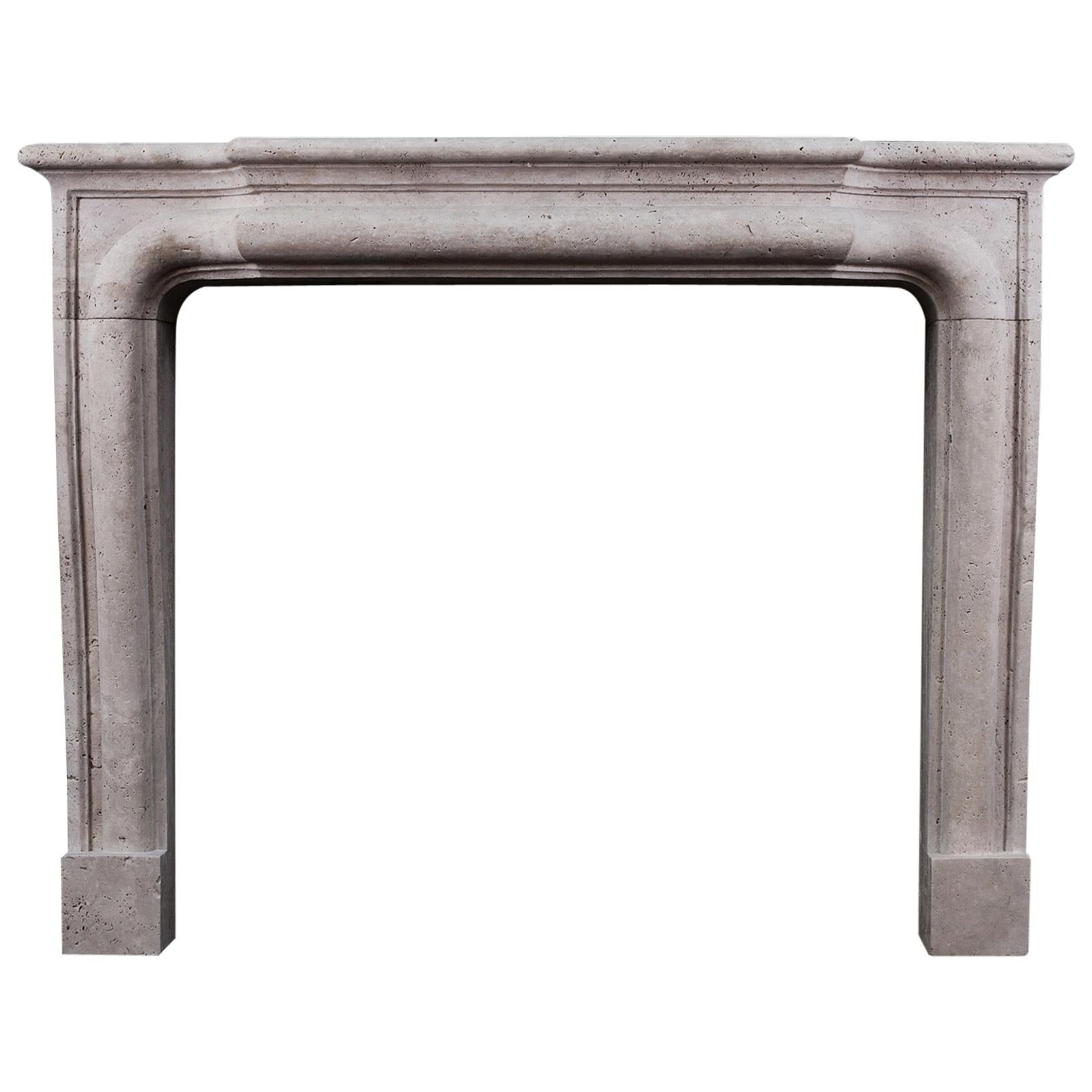 French Boudin Fireplace in Light Travertine Stone For Sale