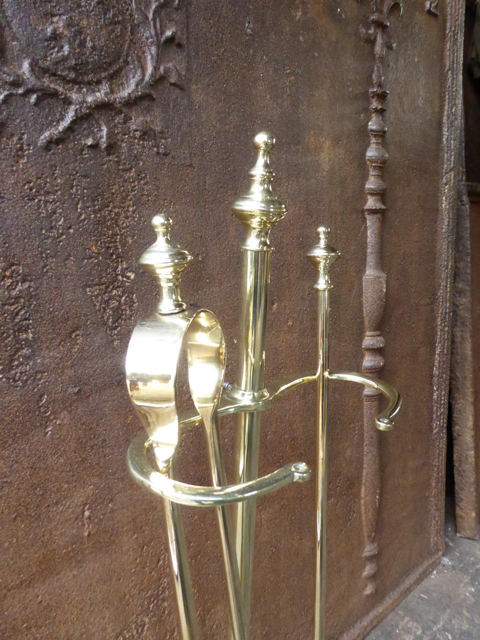 Polished French 'Bouhon Frères' Fireplace Tools or Fire Tools