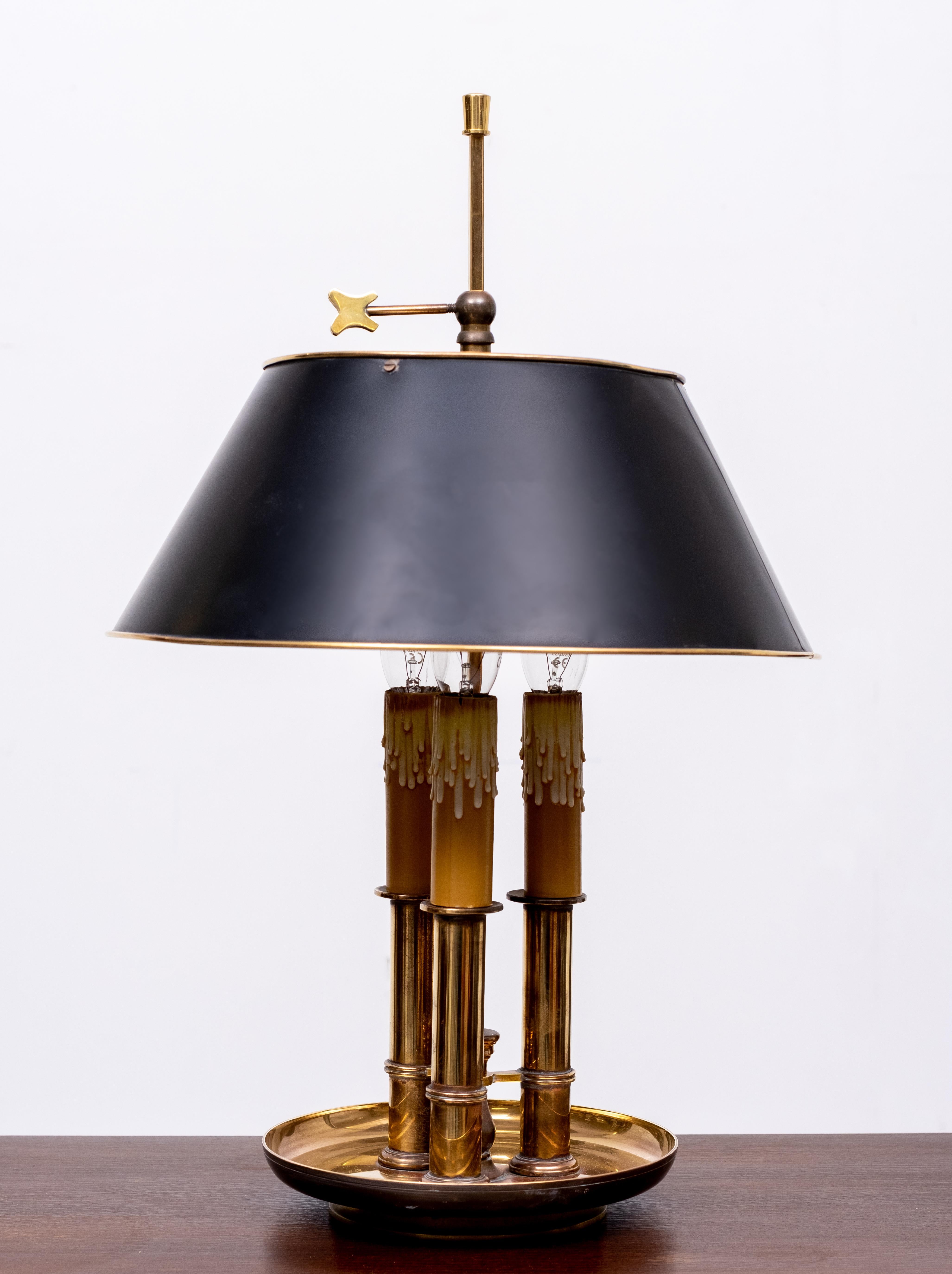 Late 20th Century French Bouillotte Brass Three -Light Table Lamp