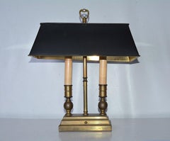 French Bouillotte Bronze 2 Candle Table Lamp with Black Tole Shade