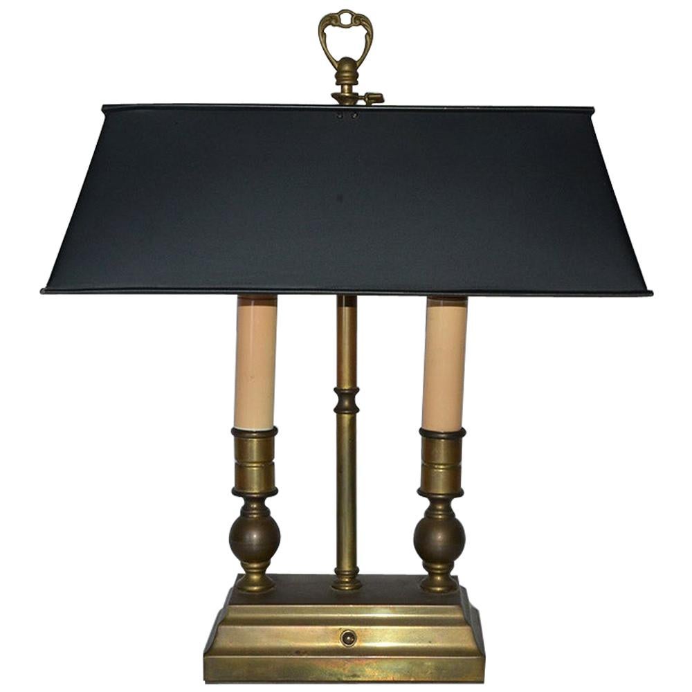 French Bouillotte Bronze 2 Candle Table Lamp with Black Tole Shade