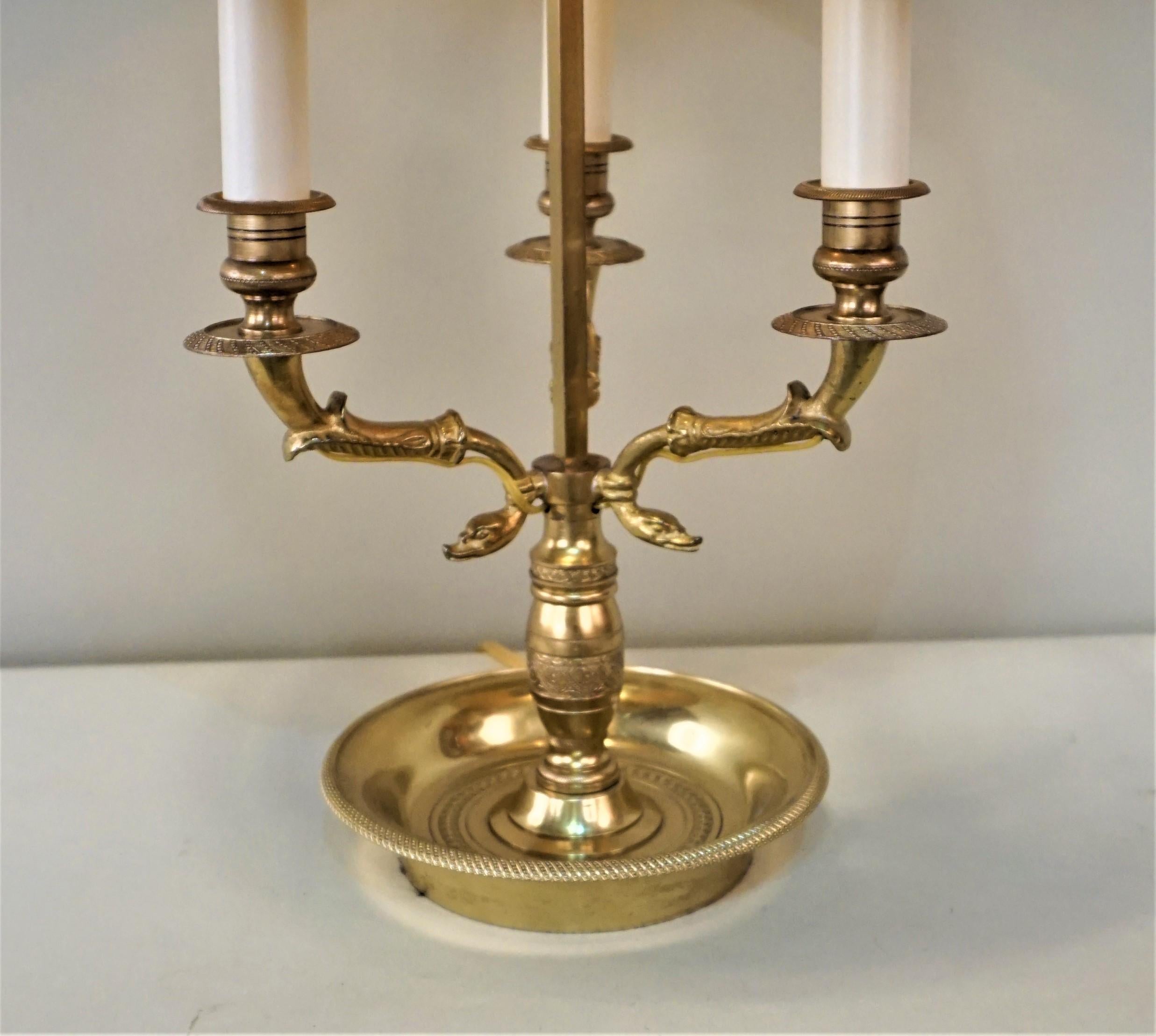 French Bouillotte Empire Style Bronze Table Lamp 1