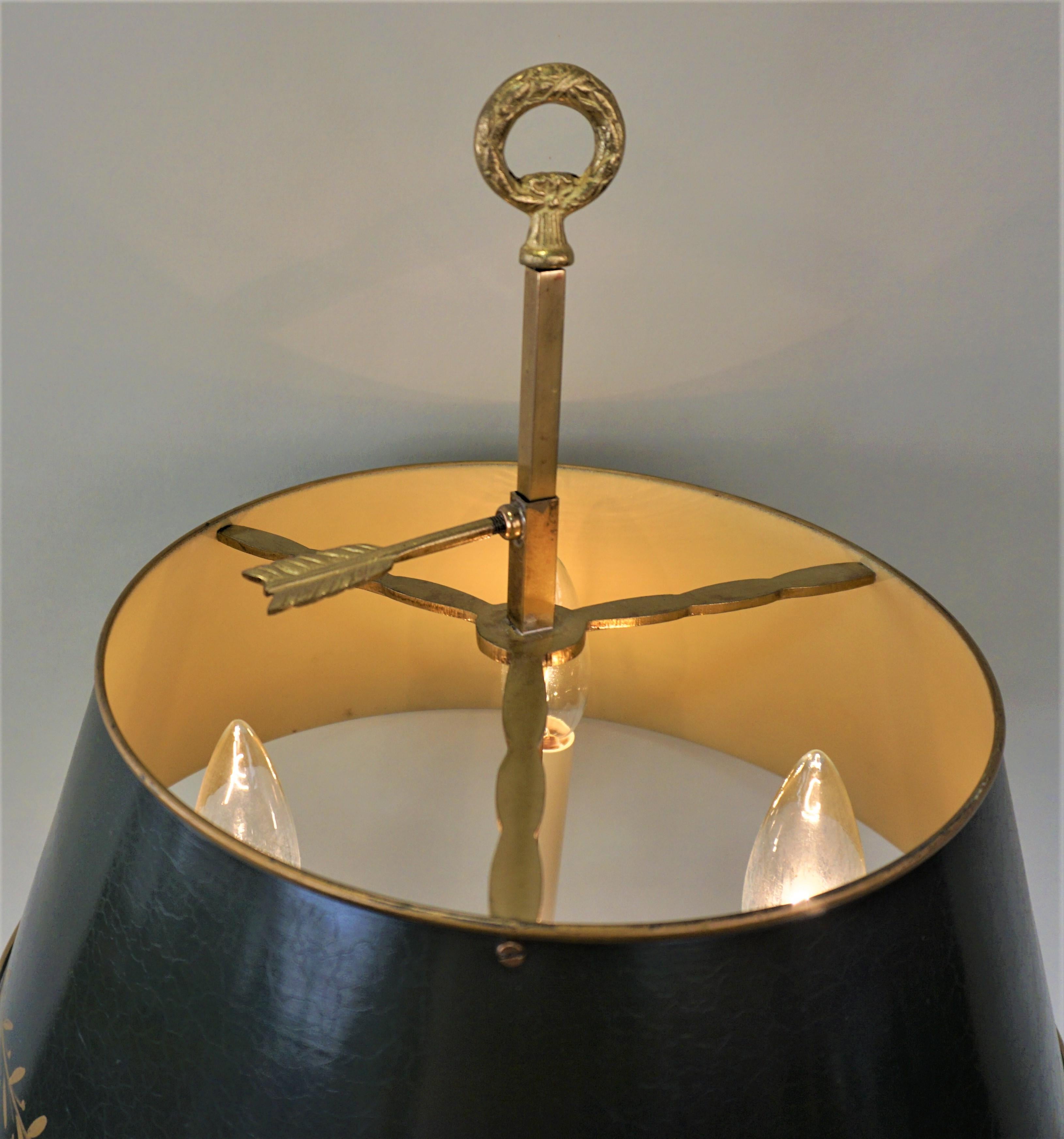 French Bouillotte Empire Style Bronze Table Lamp In Good Condition In Fairfax, VA