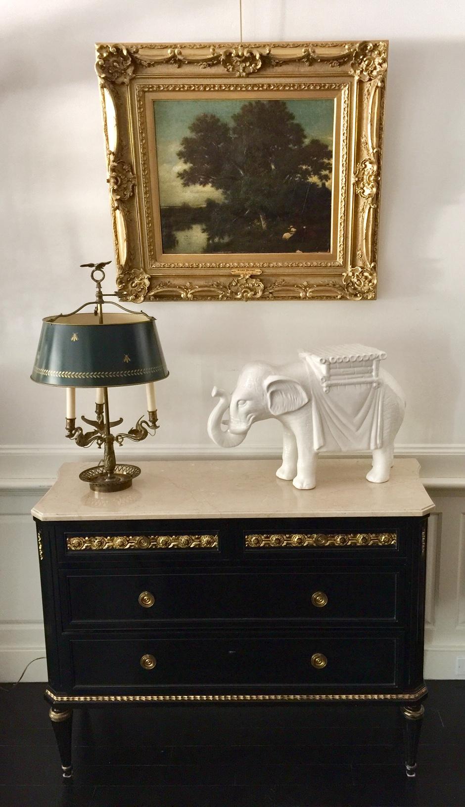 French Bouillotte Lamp, Bee and Laurel Leaf Decoration, Painted Green Tôle Shade 7