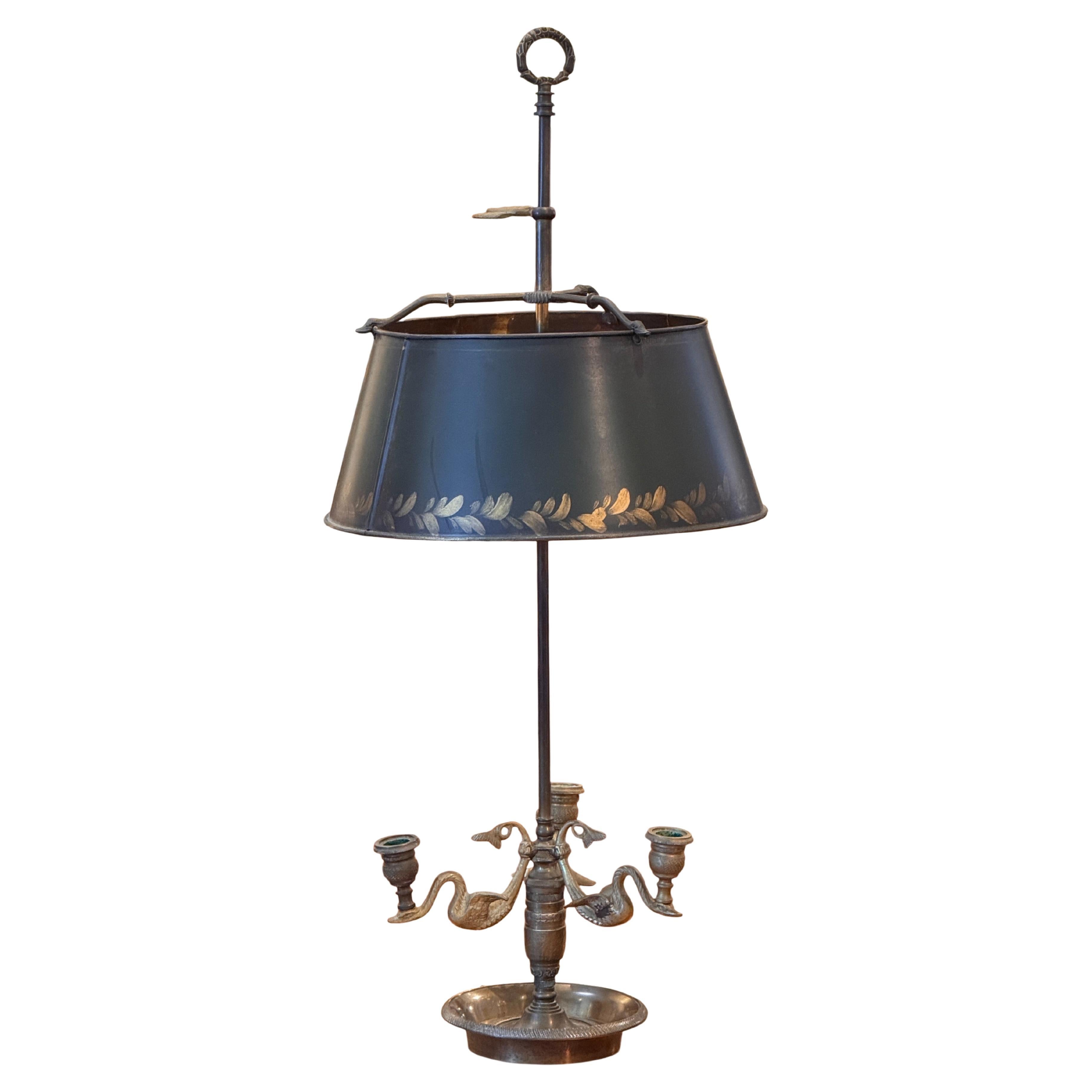 Französische Bouillotte-Lampe mit Tole-Schirm