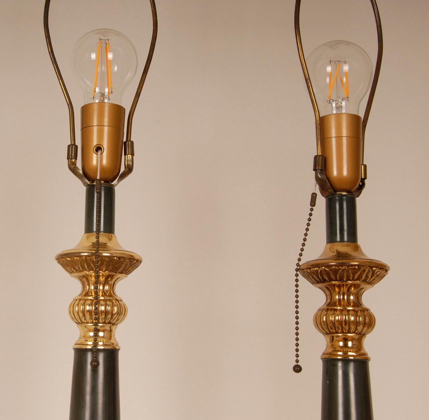 Französische Bouillotte-Lampen, Napoleonisches Empire, Grün, Gold, vergoldete Vintage-Tischlampen im Angebot 5
