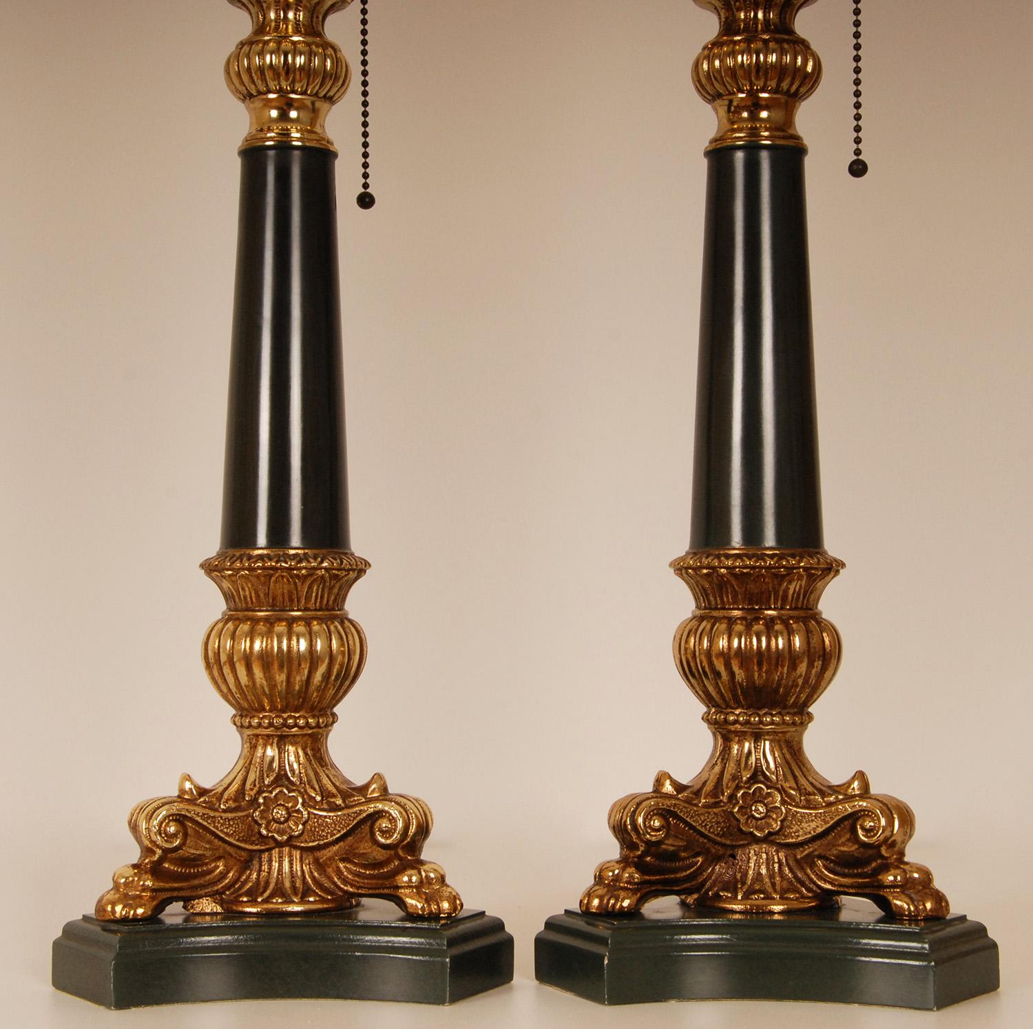 Bronze French Bouillotte Lamps Napoleonic Empire Green Gold Gilded Vintage Table Lamps For Sale
