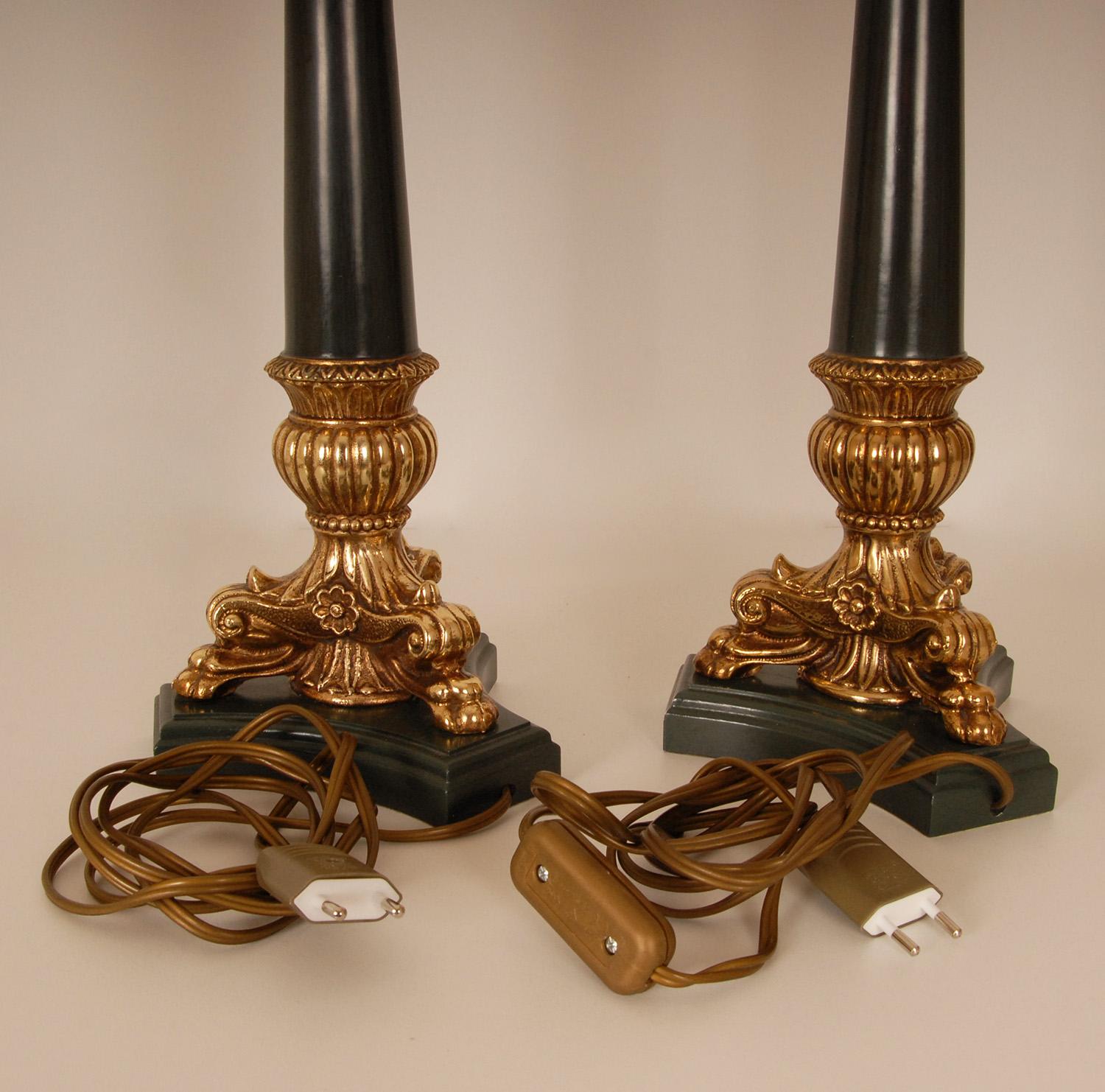 Französische Bouillotte-Lampen, Napoleonisches Empire, Grün, Gold, vergoldete Vintage-Tischlampen im Angebot 4