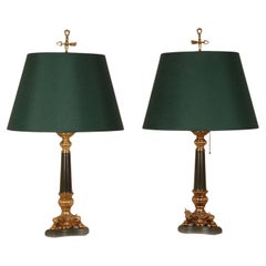French Bouillotte Lamps Napoleonic Empire Green Gold Gilded Vintage Table Lamps