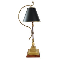 French Bouillotte Style Brass Desk or Table Lamp with Painted Brass Shade, 1970s