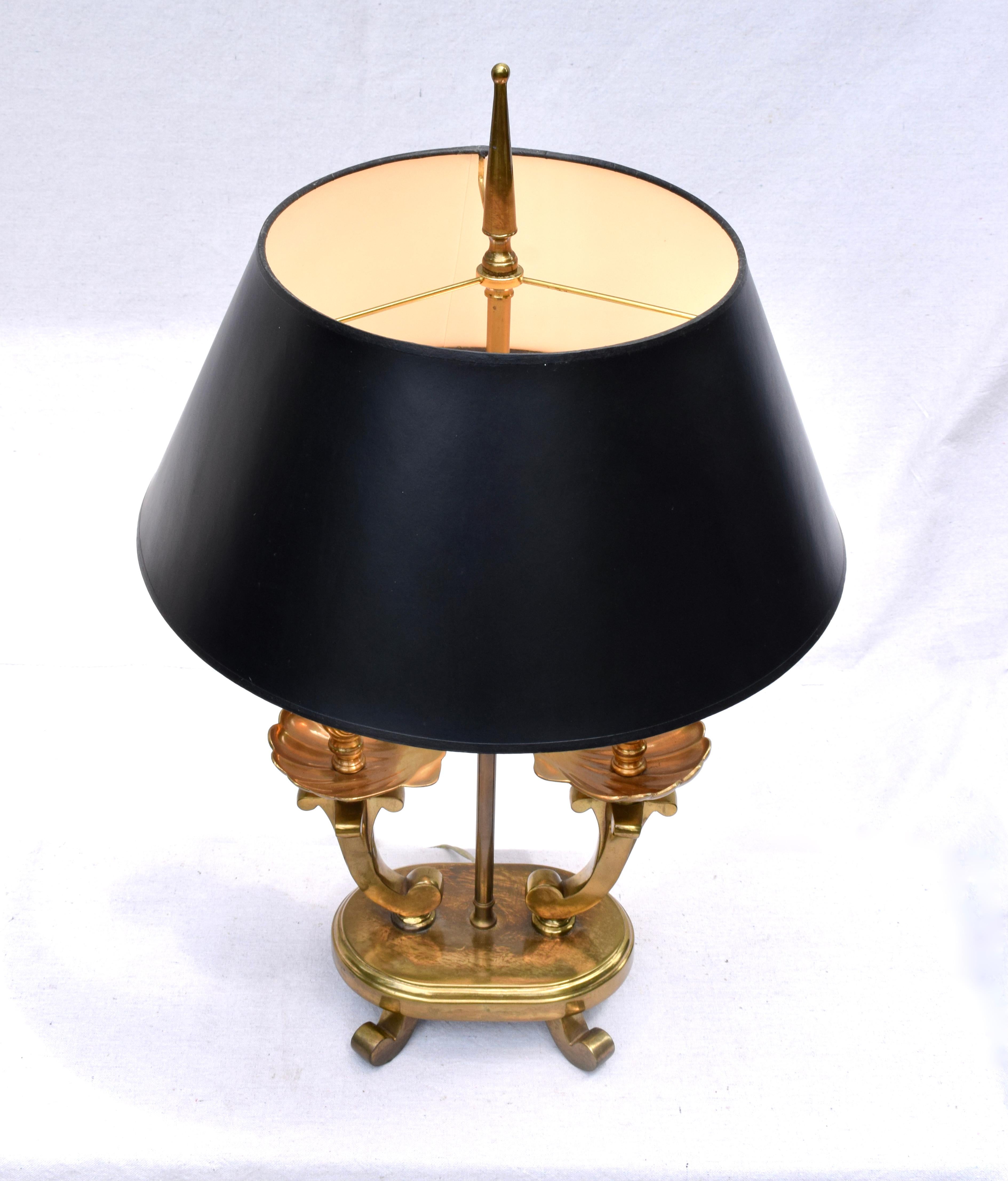 Mid-Century Modern French Bouillotte Table Lamp with Black Parchment Shade