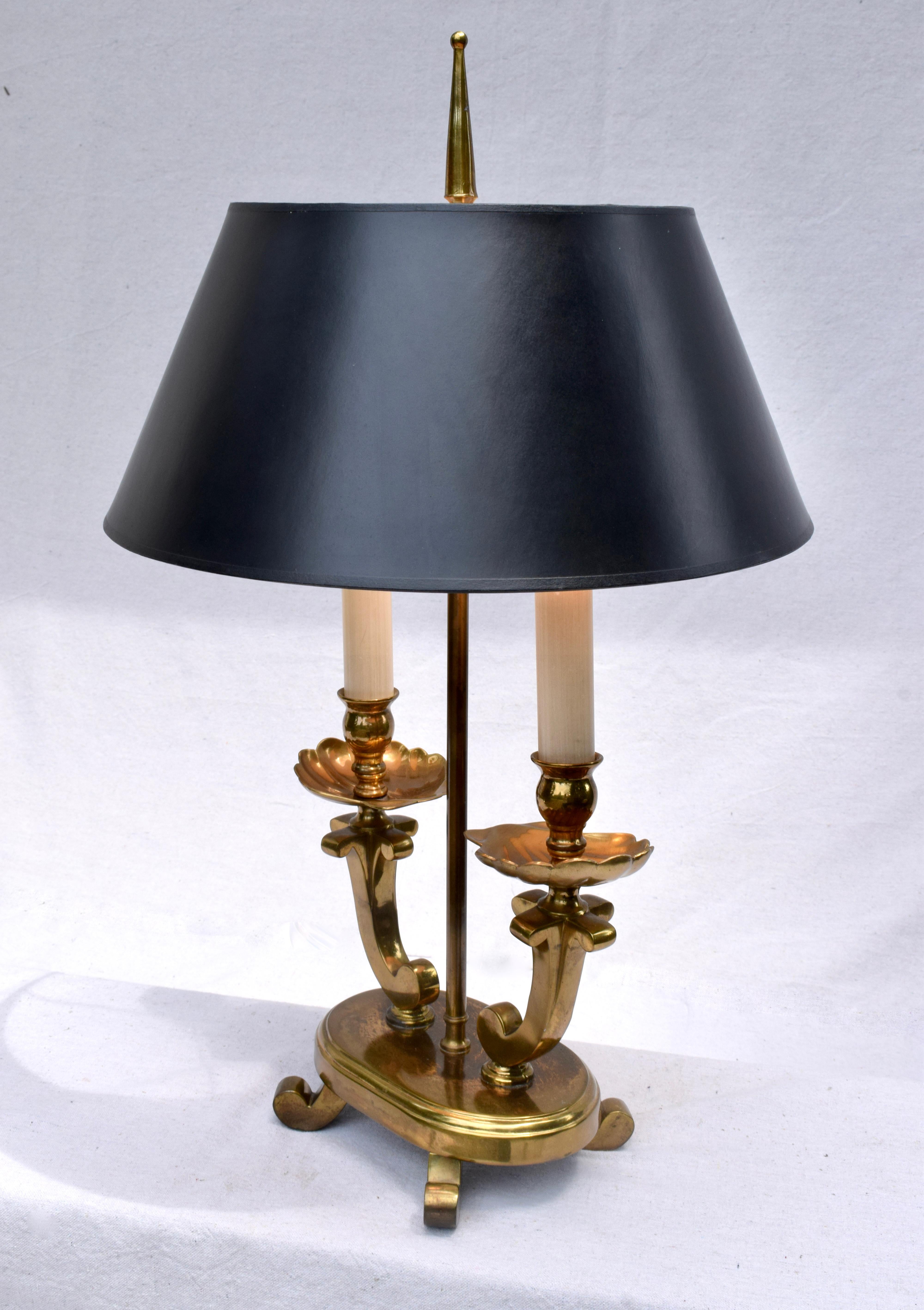 20th Century French Bouillotte Table Lamp with Black Parchment Shade