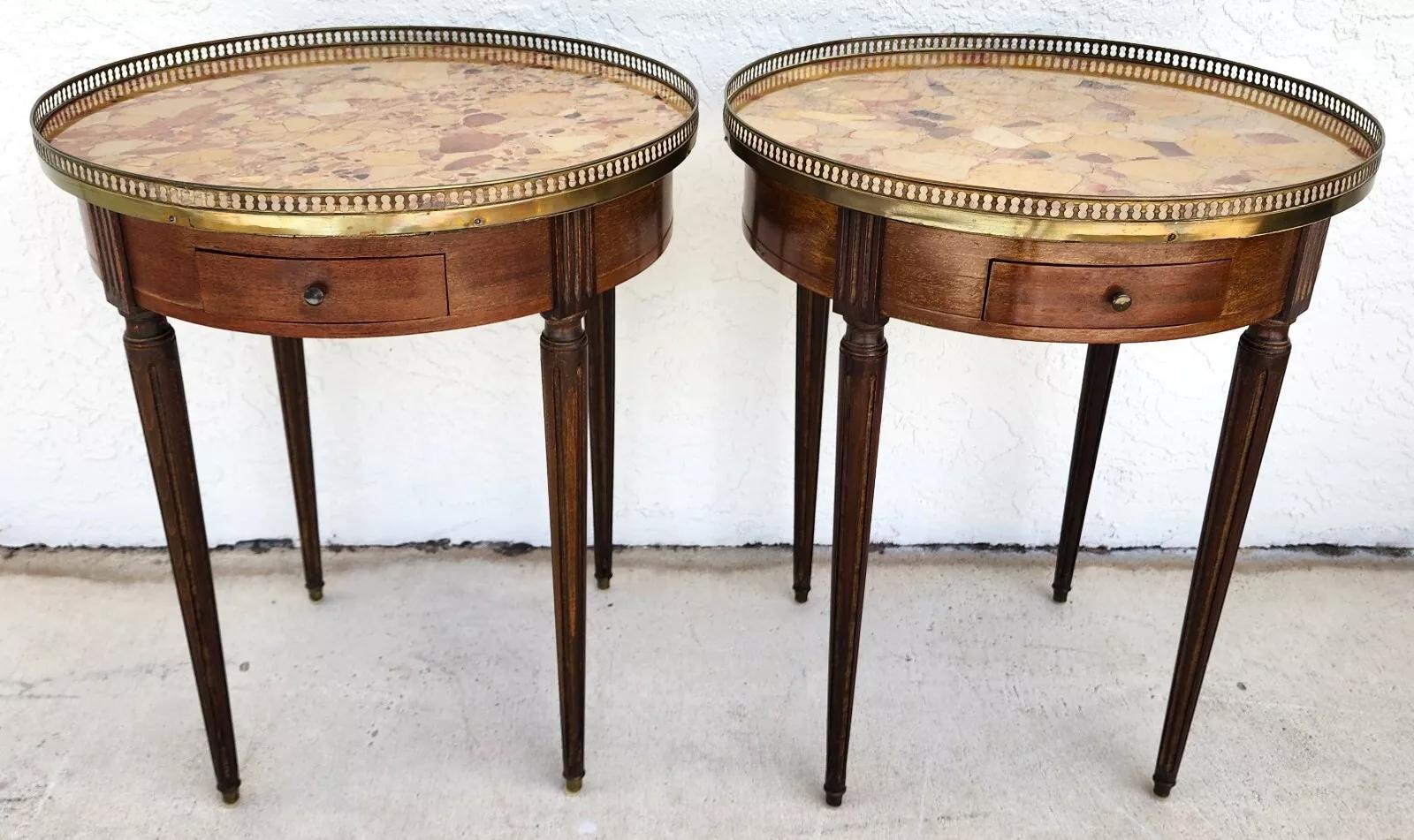 FRENCH BOUILLOTTE TABLES WITH BRECHE D'ALEP MARBLE TOPS Pair 4