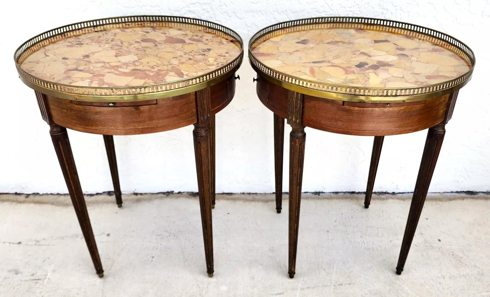 FRENCH BOUILLOTTE TABLES WITH BRECHE D'ALEP MARBLE TOPS Pair 6