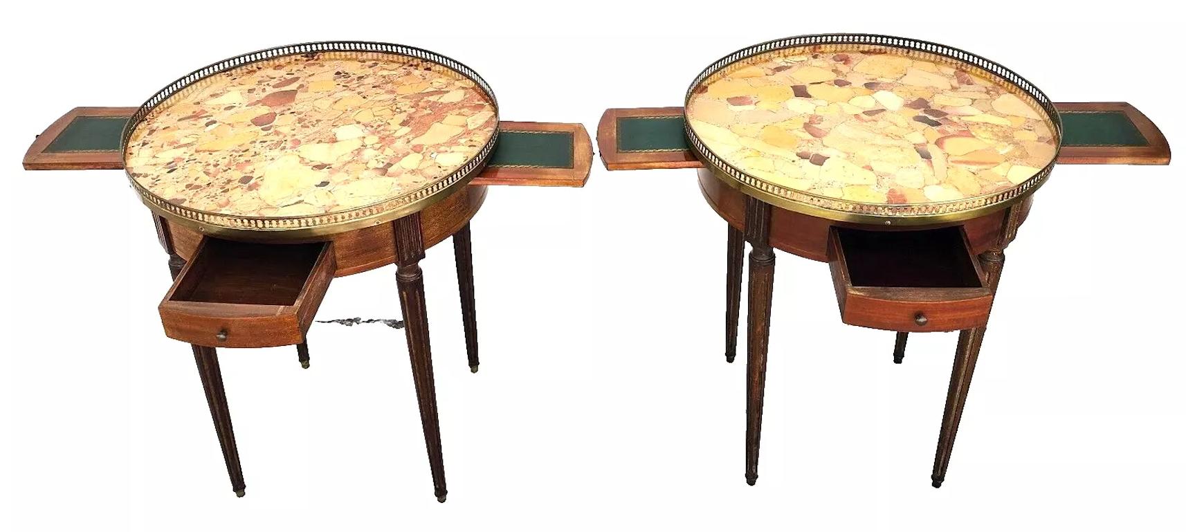 For FULL item description click on READ MORE below. 

Offering One Of Our Recent Palm Beach Estate Fine Furniture Acquisitions Of A
Pair of FRENCH BOUILLOTTE TABLES WITH BRECHE D'ALEP MARBLE TOPS
Bouillotte occasional table, having a round top of
