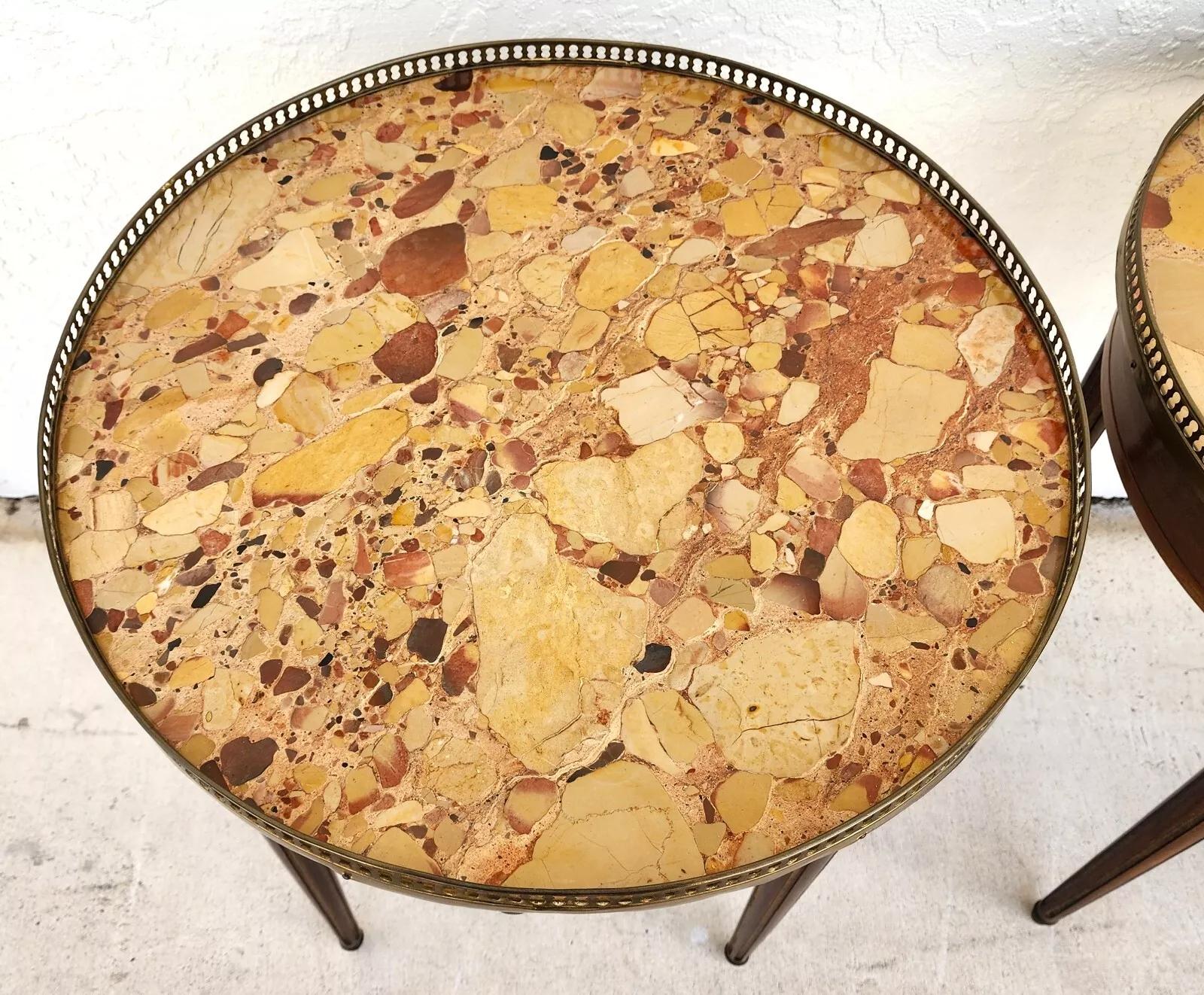 FRENCH BOUILLOTTE TABLES WITH BRECHE D'ALEP MARBLE TOPS Pair In Good Condition In Lake Worth, FL