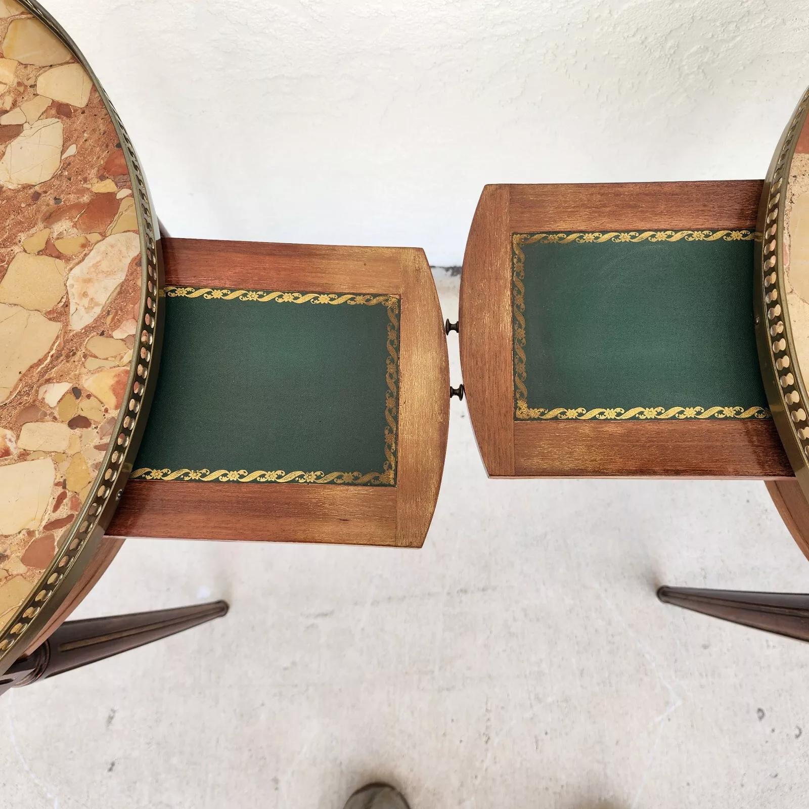 Brass FRENCH BOUILLOTTE TABLES WITH BRECHE D'ALEP MARBLE TOPS Pair