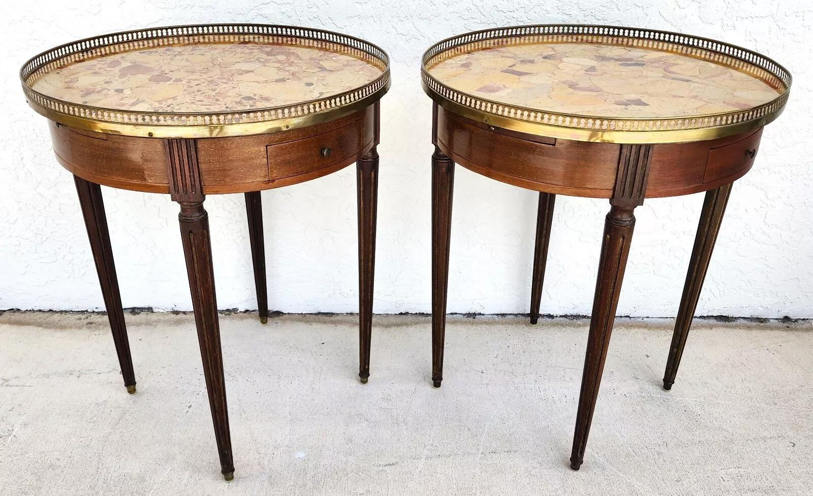 FRENCH BOUILLOTTE TABLES WITH BRECHE D'ALEP MARBLE TOPS Pair 1