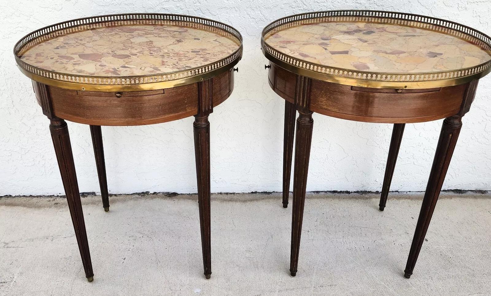 FRENCH BOUILLOTTE TABLES WITH BRECHE D'ALEP MARBLE TOPS Pair 2