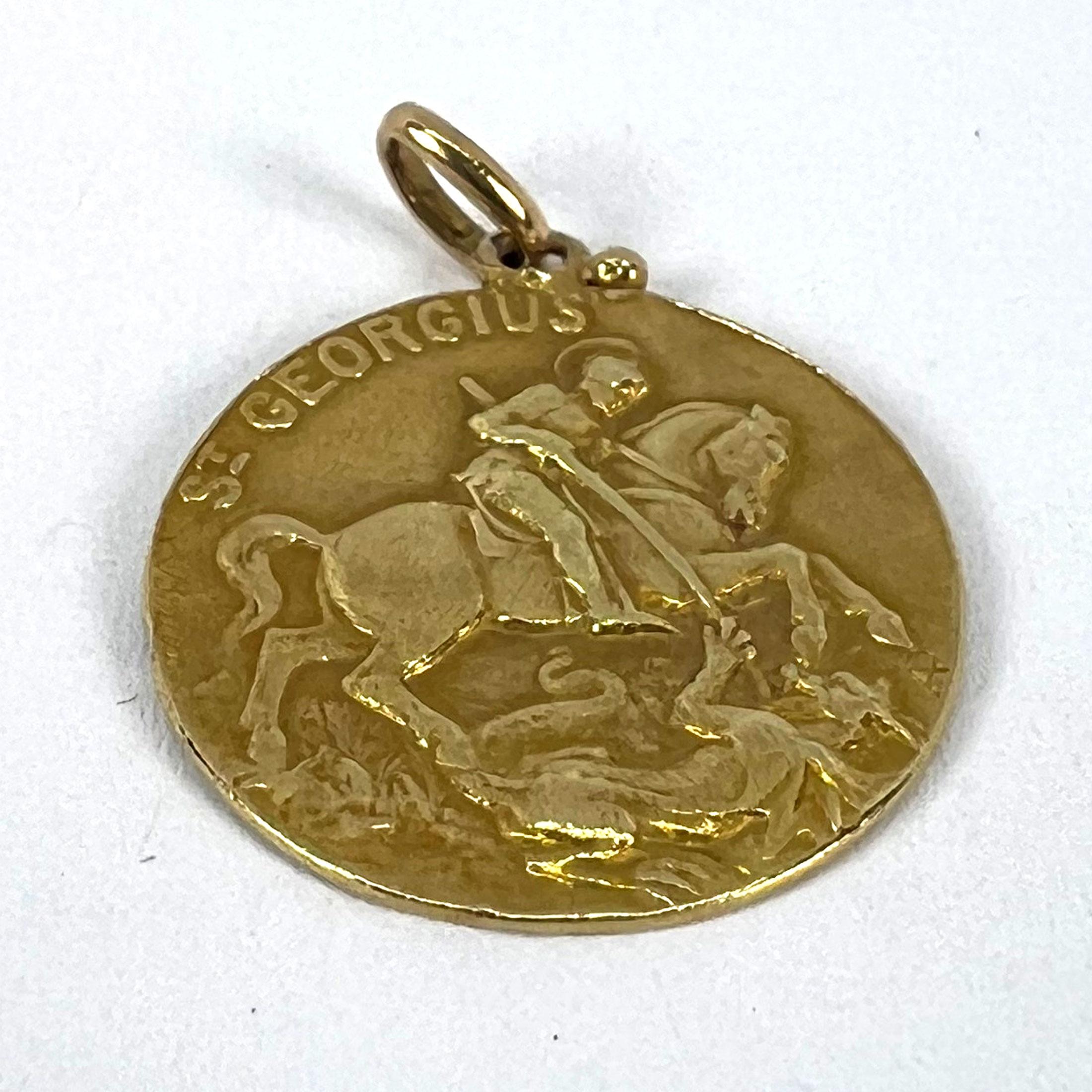 Bouix français St George Dragon Tempestate Securitas Pendentif Médaille en or jaune 18K en vente 10