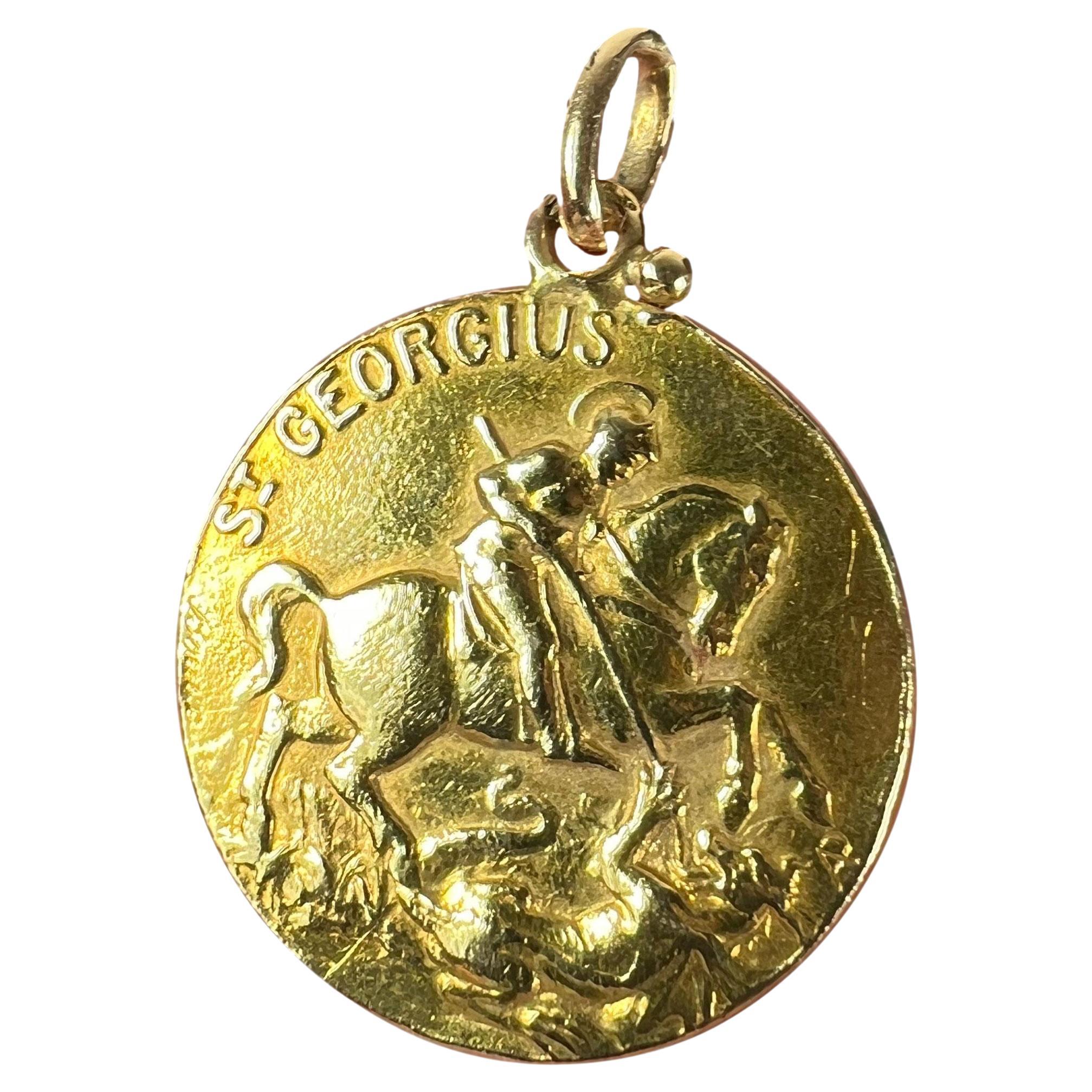 French Bouix St George Dragon Tempestate Securitas 18K Yellow Gold Medal Pendant
