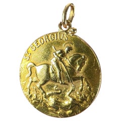 French Bouix St George Dragon Tempestate Securitas 18K Yellow Gold Medal Pendant