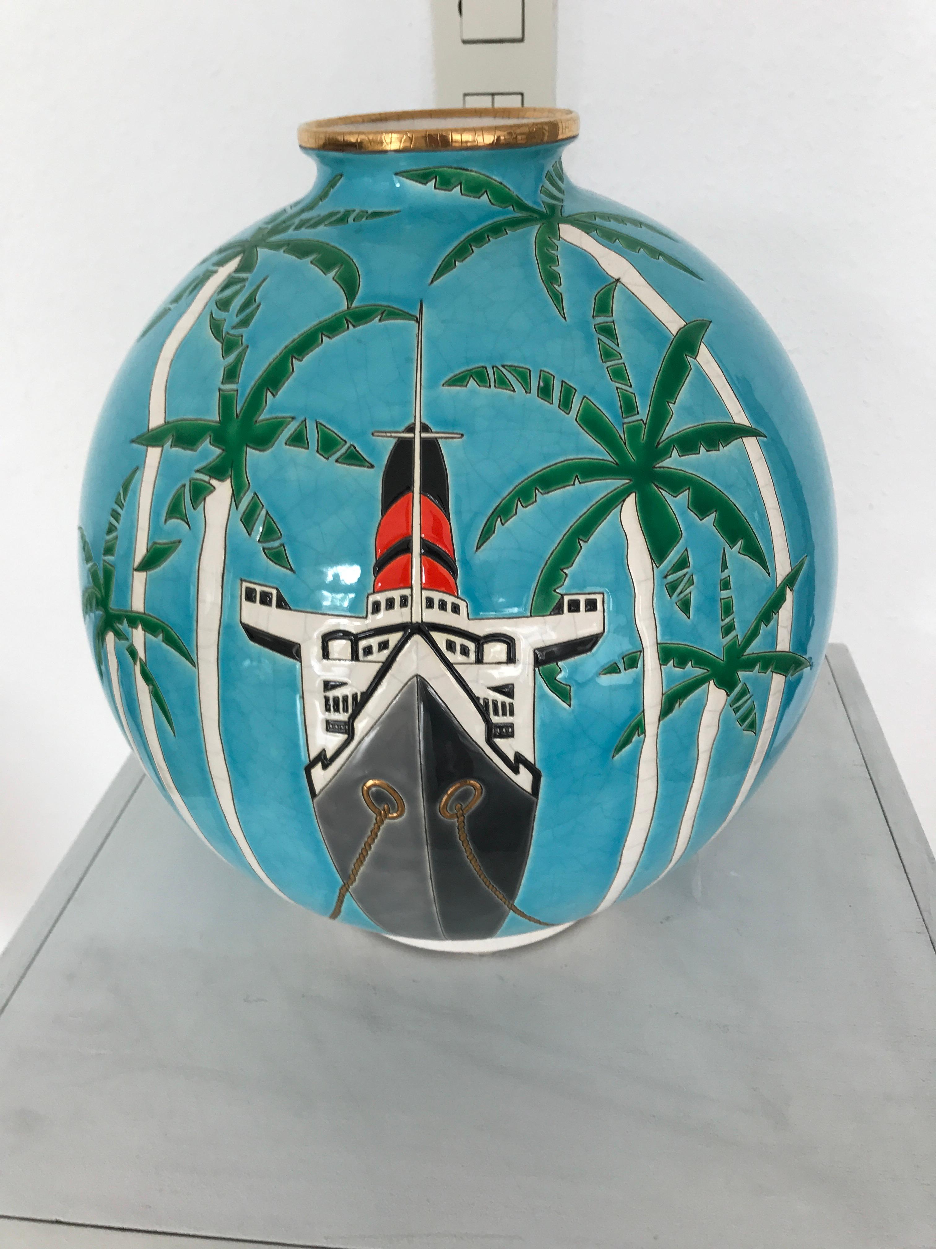 Français  Vase colonial Miami Mon Amour de D. Curetti pour Longwy, 1980 en vente 4