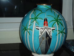 Französisch  Boule Coloniale-Vase „Miami Mon Amour“ von D. Curetti für Longwy, 1980