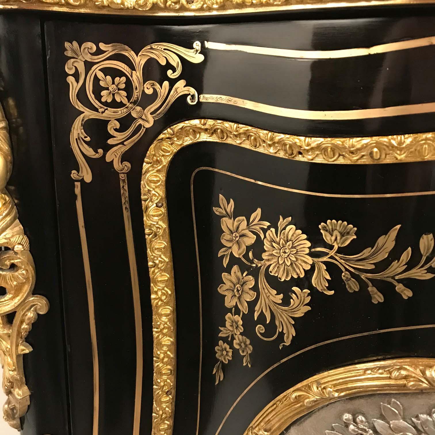 Marble French Boulle and Ebonized Meuble d'Appui