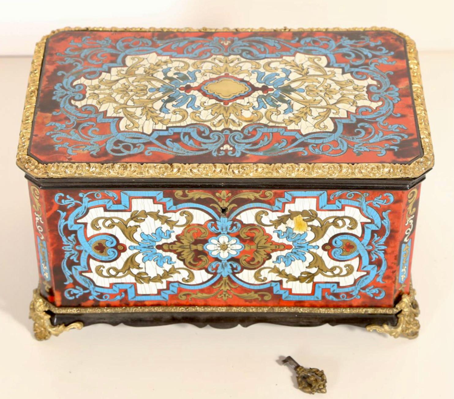 French Boulle, Brass and Tortoiseshell Tea Caddy, 19th Century 6