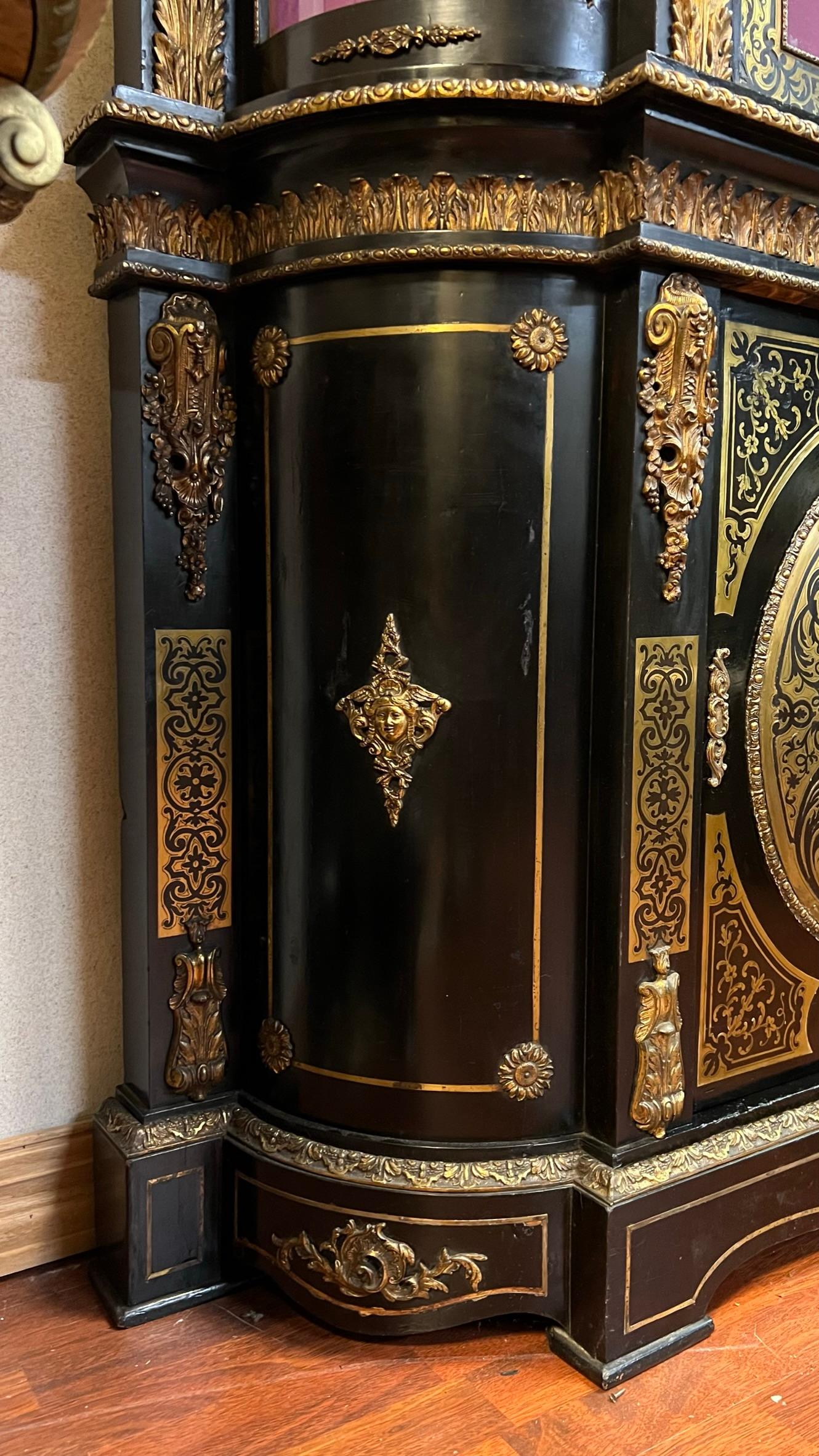 French Boulle Brass inlaid Napoleon III Ebonized Bookcase Cabinet 10