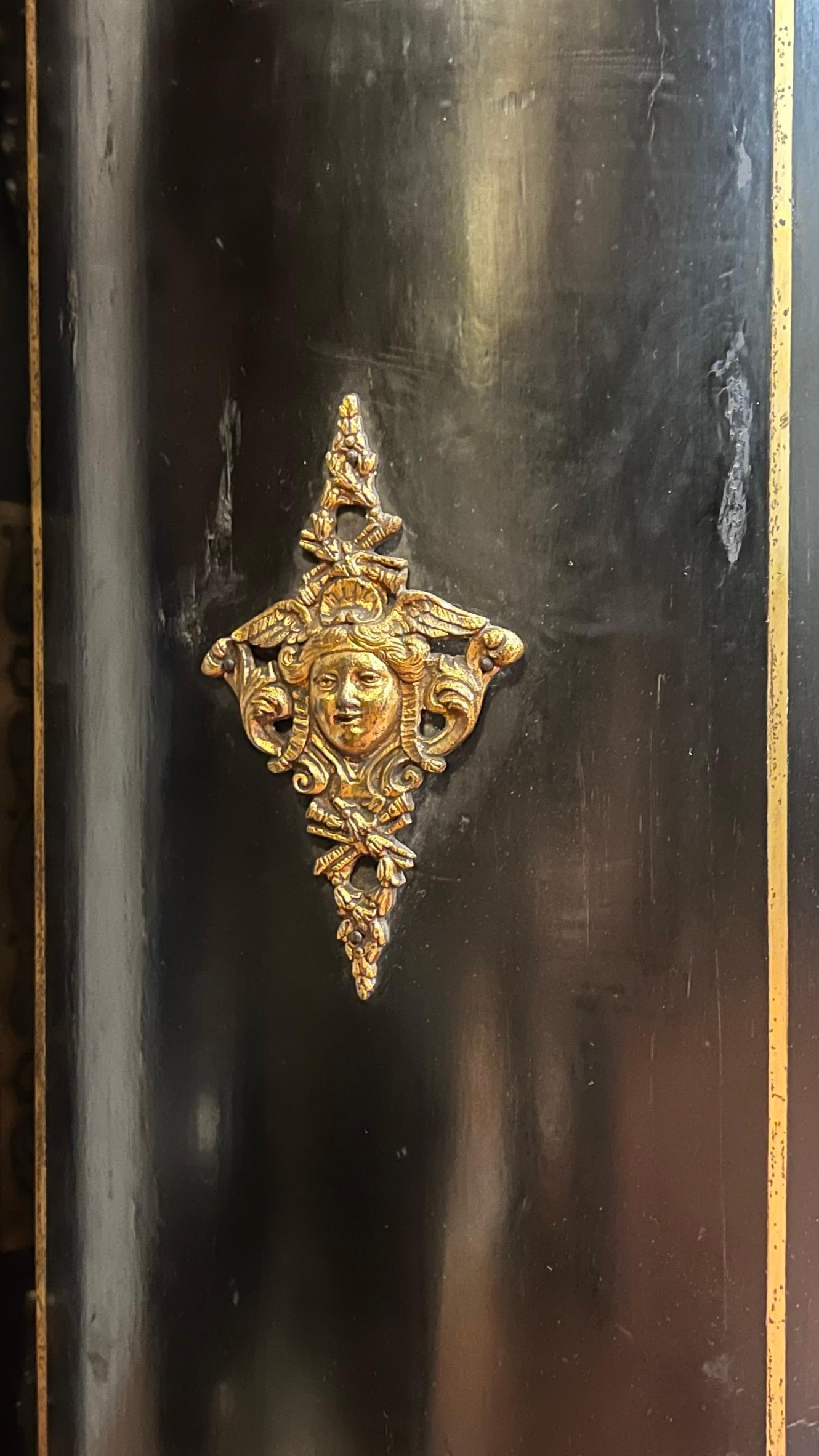 French Boulle Brass inlaid Napoleon III Ebonized Bookcase Cabinet 11
