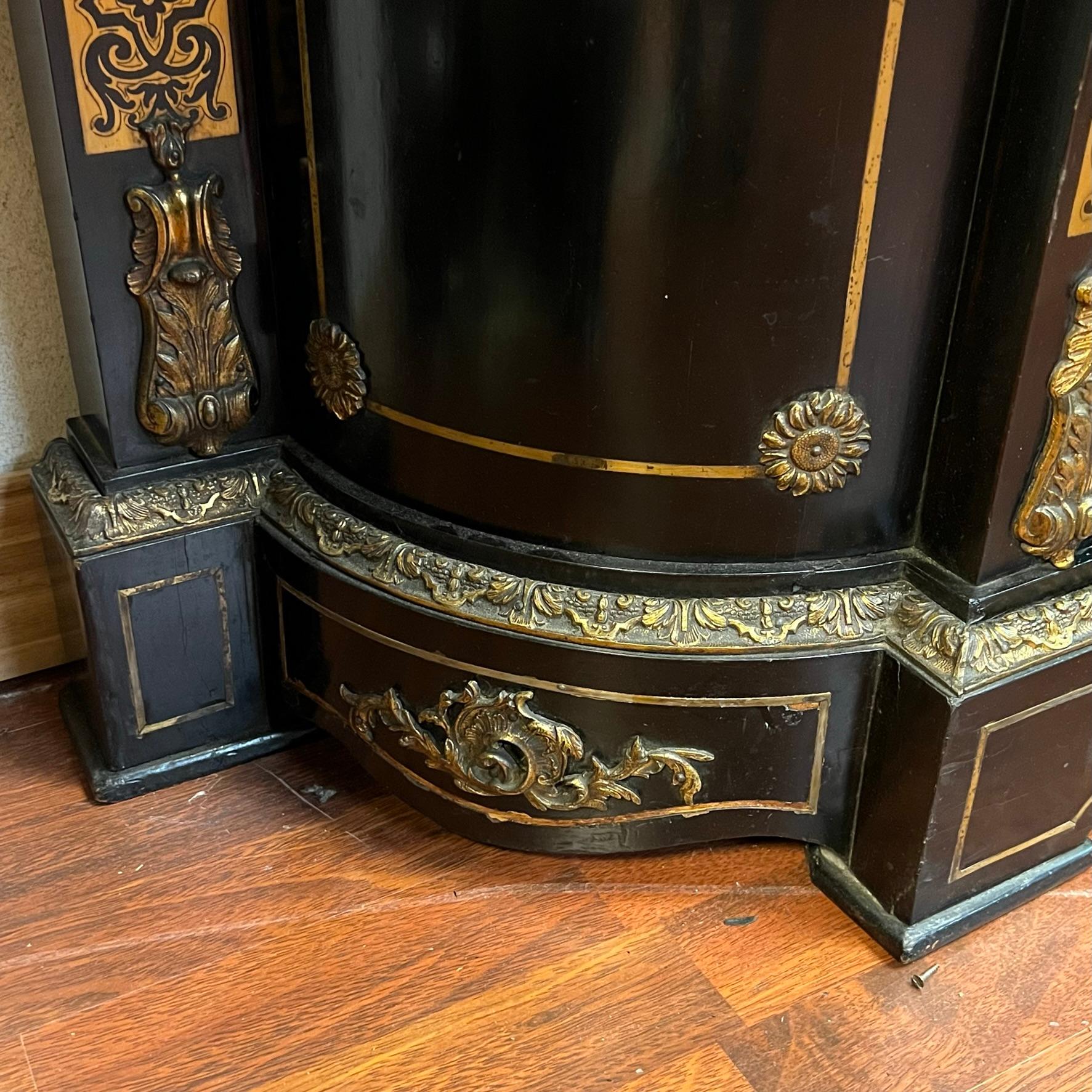 French Boulle Brass inlaid Napoleon III Ebonized Bookcase Cabinet 12