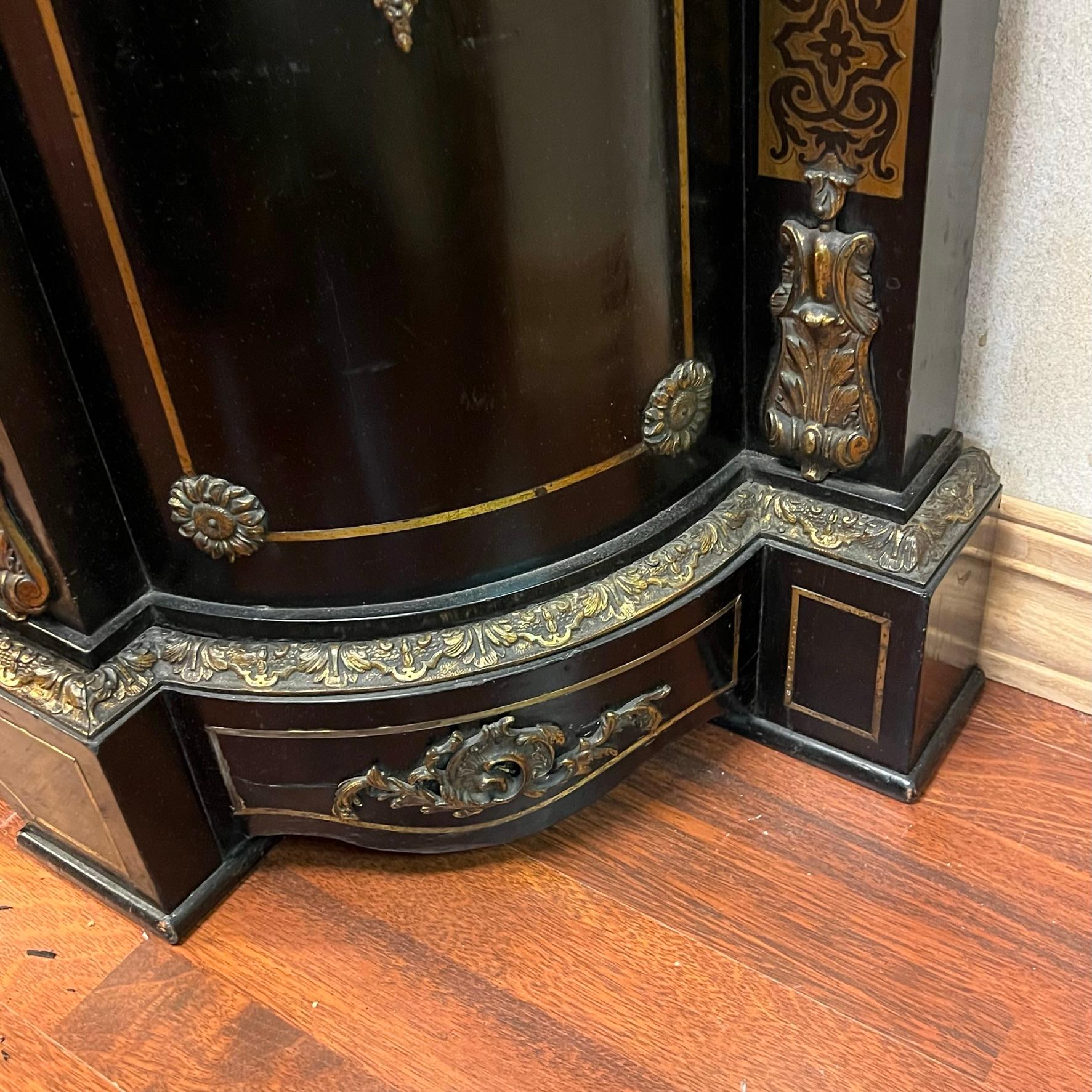 French Boulle Brass inlaid Napoleon III Ebonized Bookcase Cabinet 13