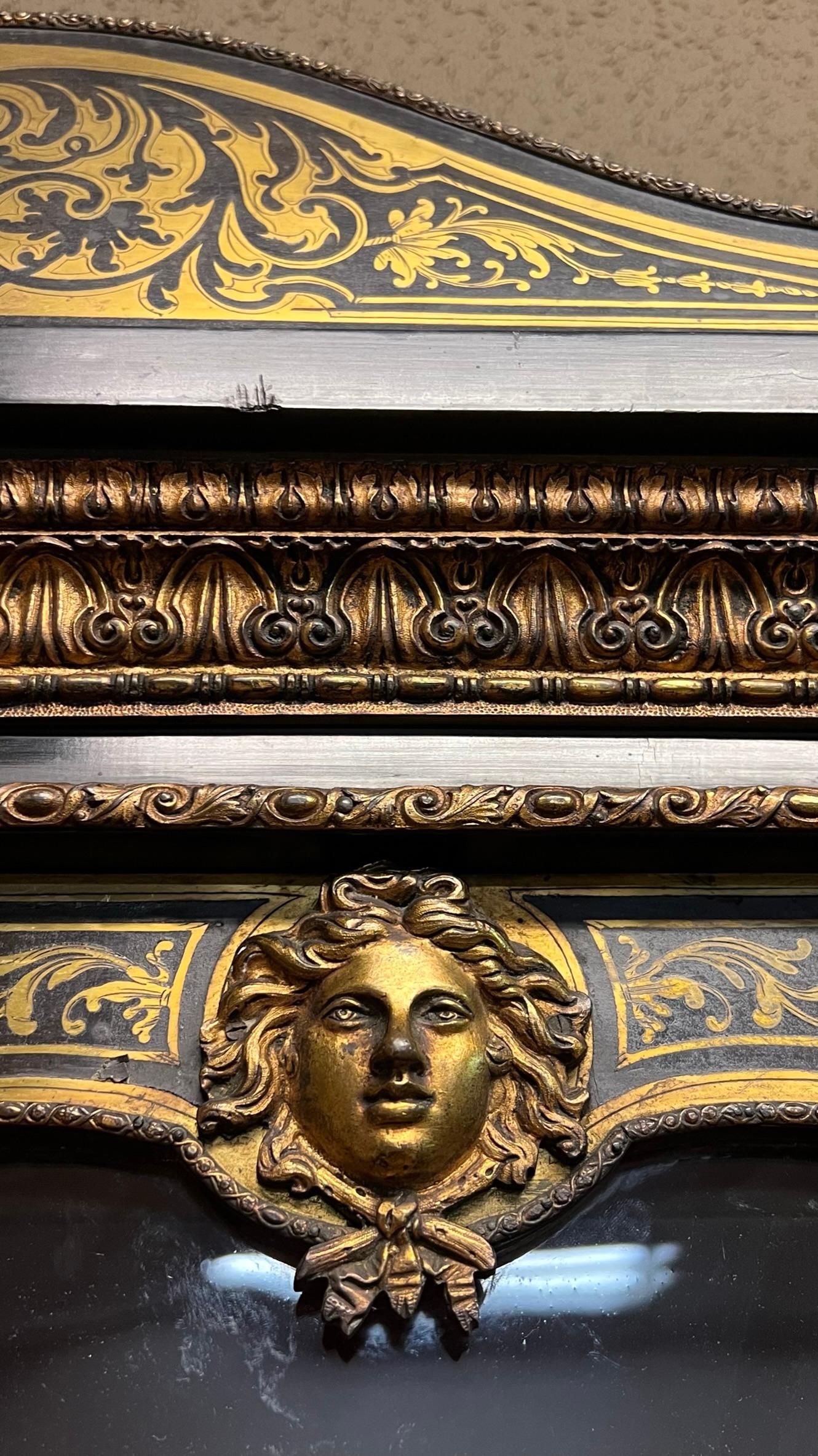 French Boulle Brass inlaid Napoleon III Ebonized Bookcase Cabinet In Good Condition In New York, NY